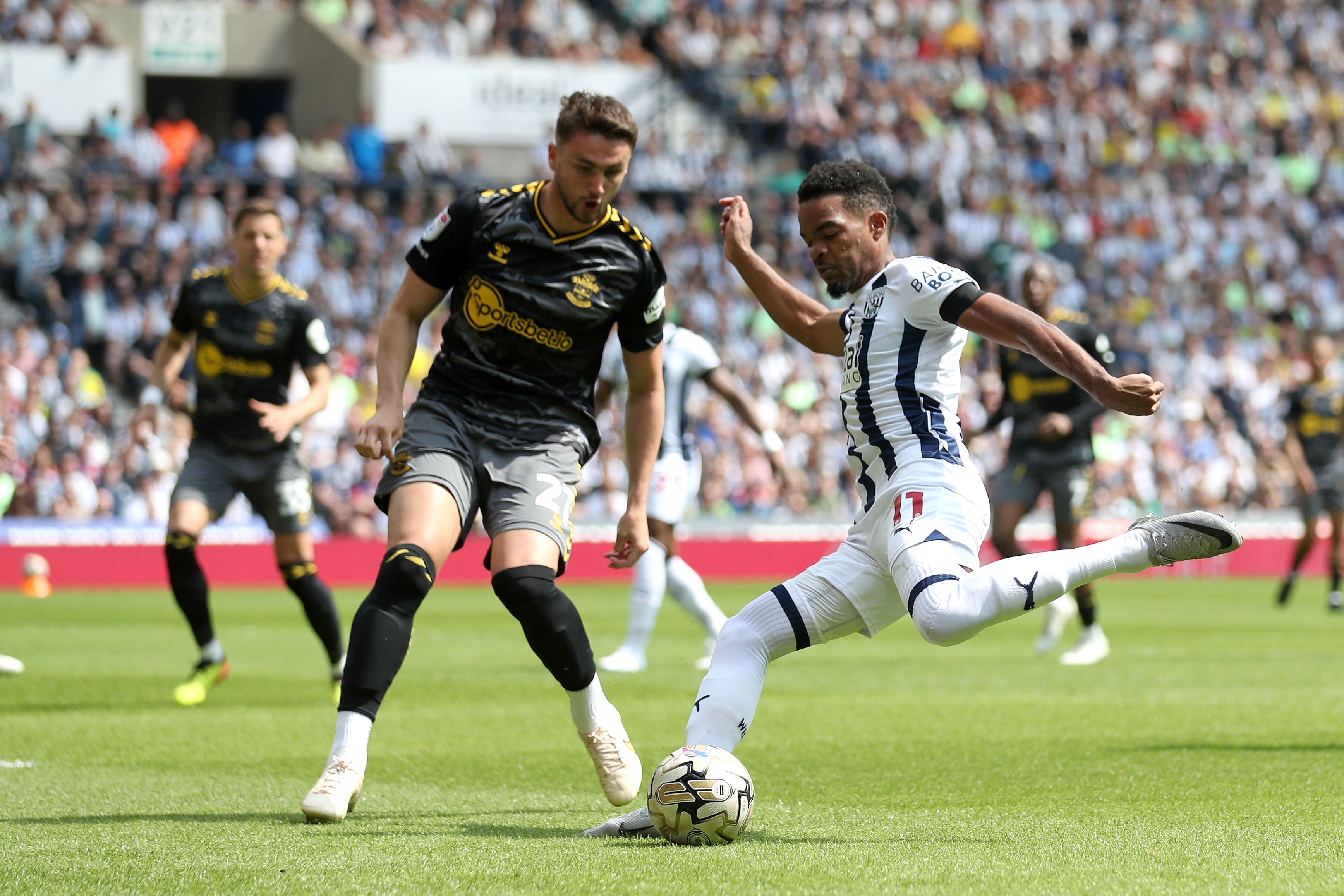Grady Diangana on the ball against Southampton at The Hawthorns