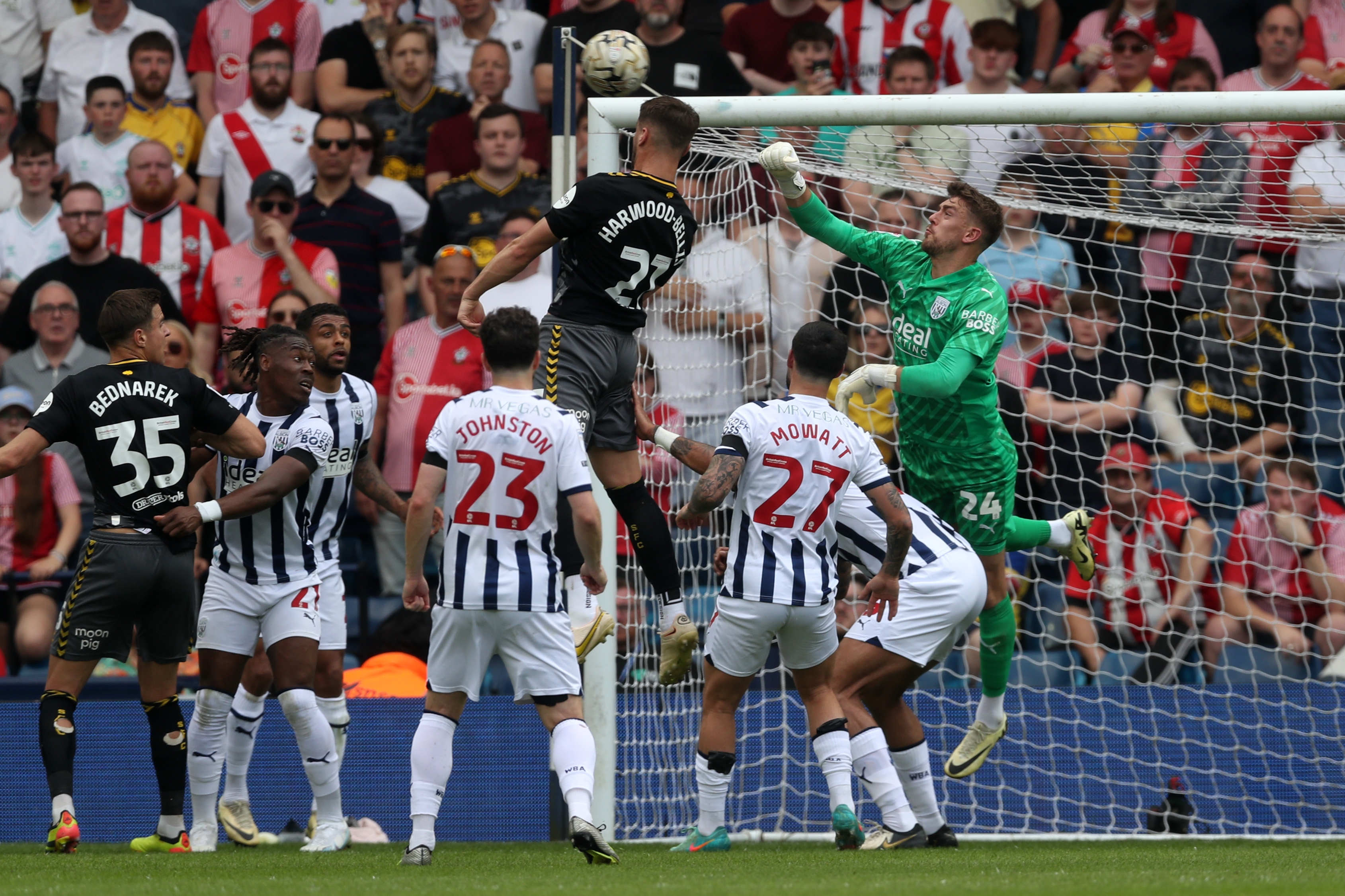 A general view of a busy penalty area during the match between Albion and Southampton at The Hawthorns 