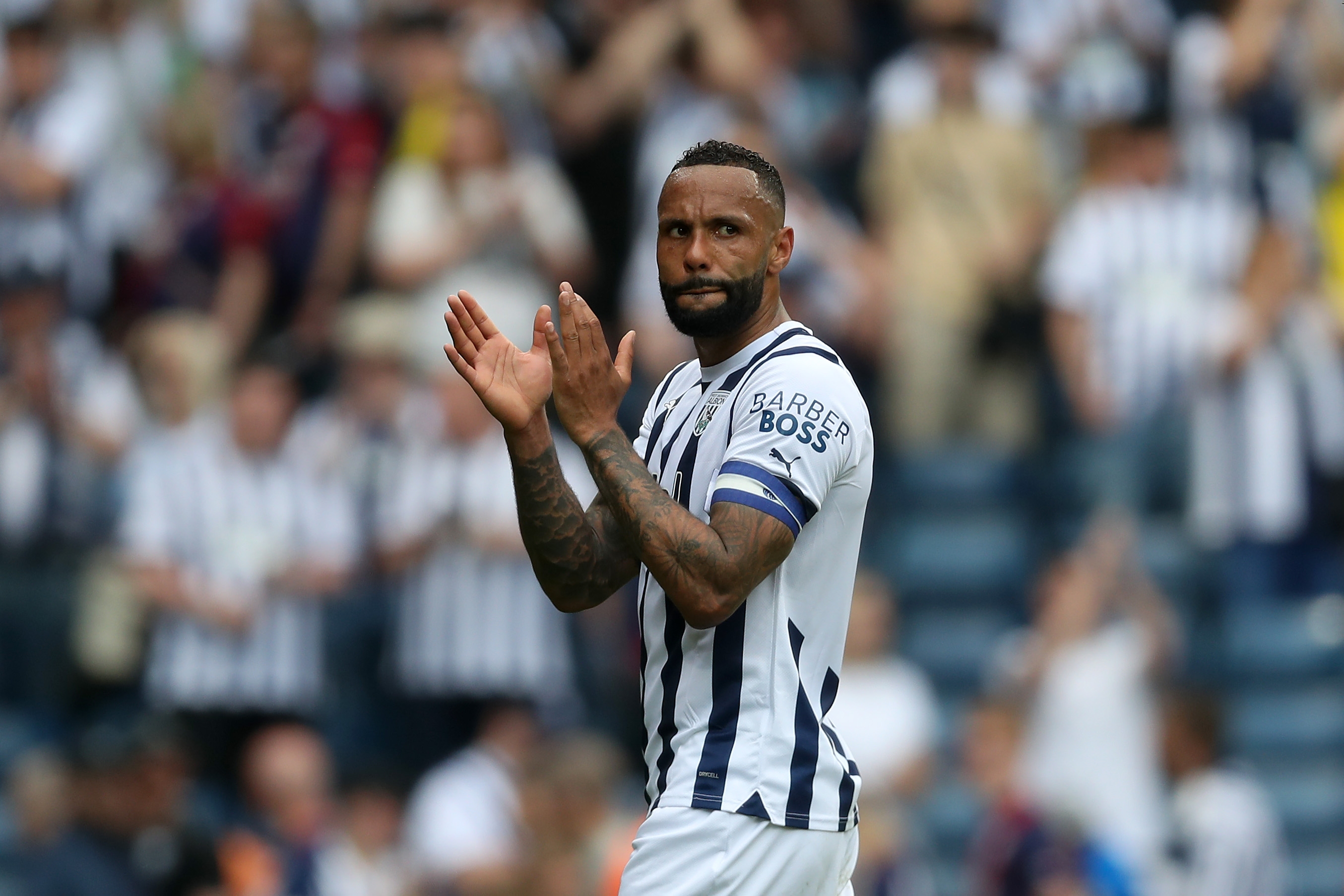 Kyle Bartley applauding supporters after the full-time whistle against Southampton