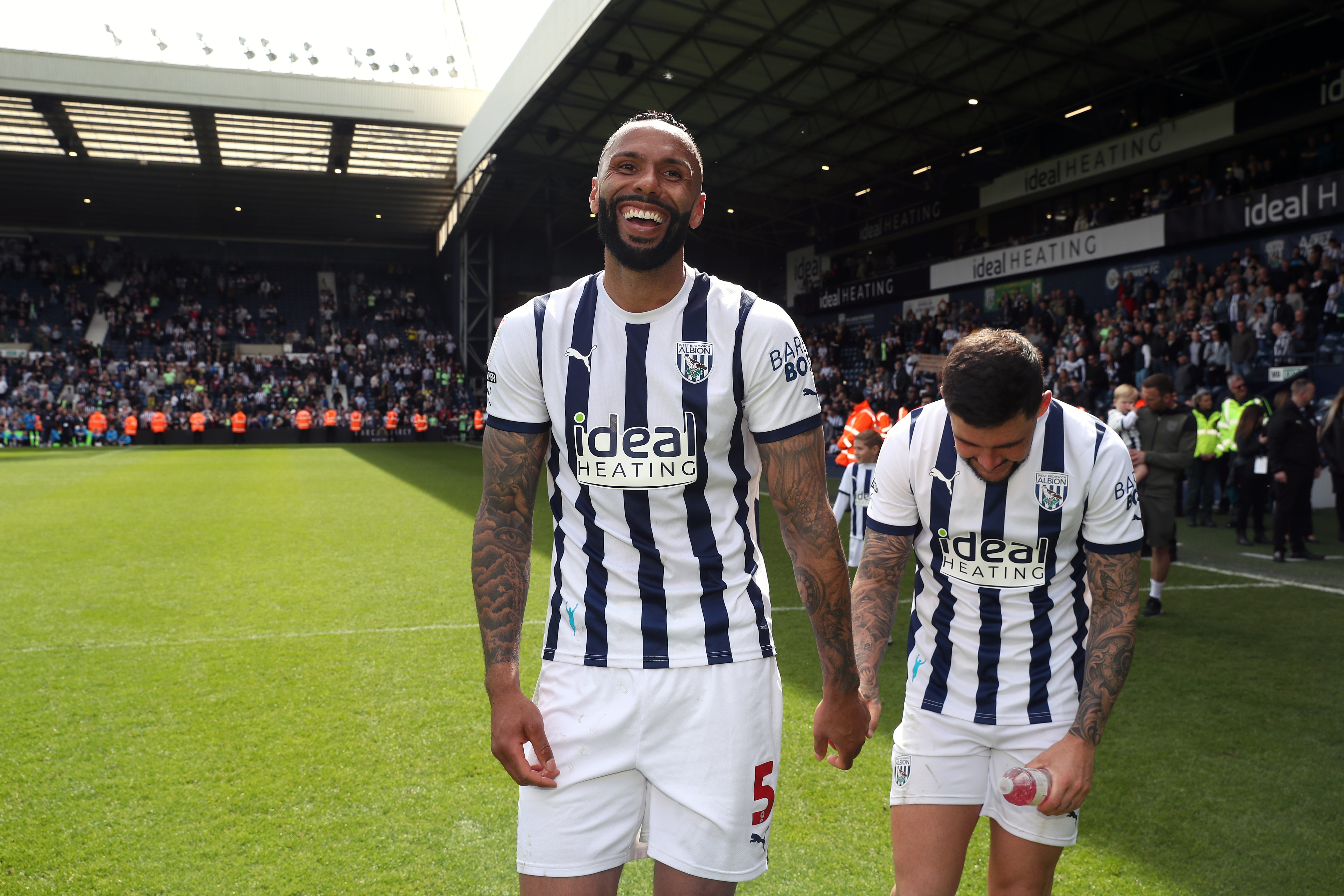 Kyle Bartley and Alex Mowatt celebrate the win against Preston at full-time 