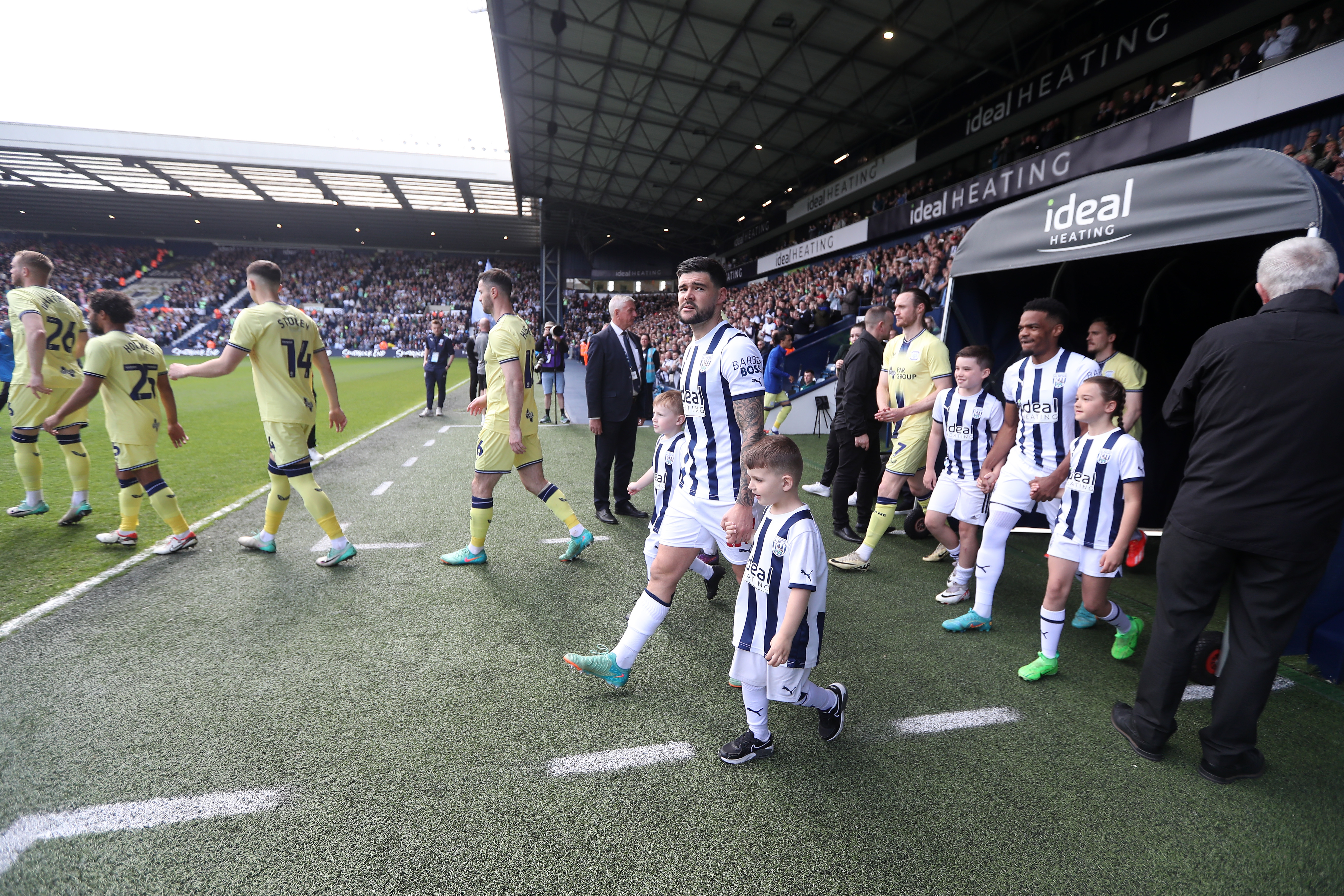 Albion players walking out of the tunnel at The Hawthorns before the Preston game
