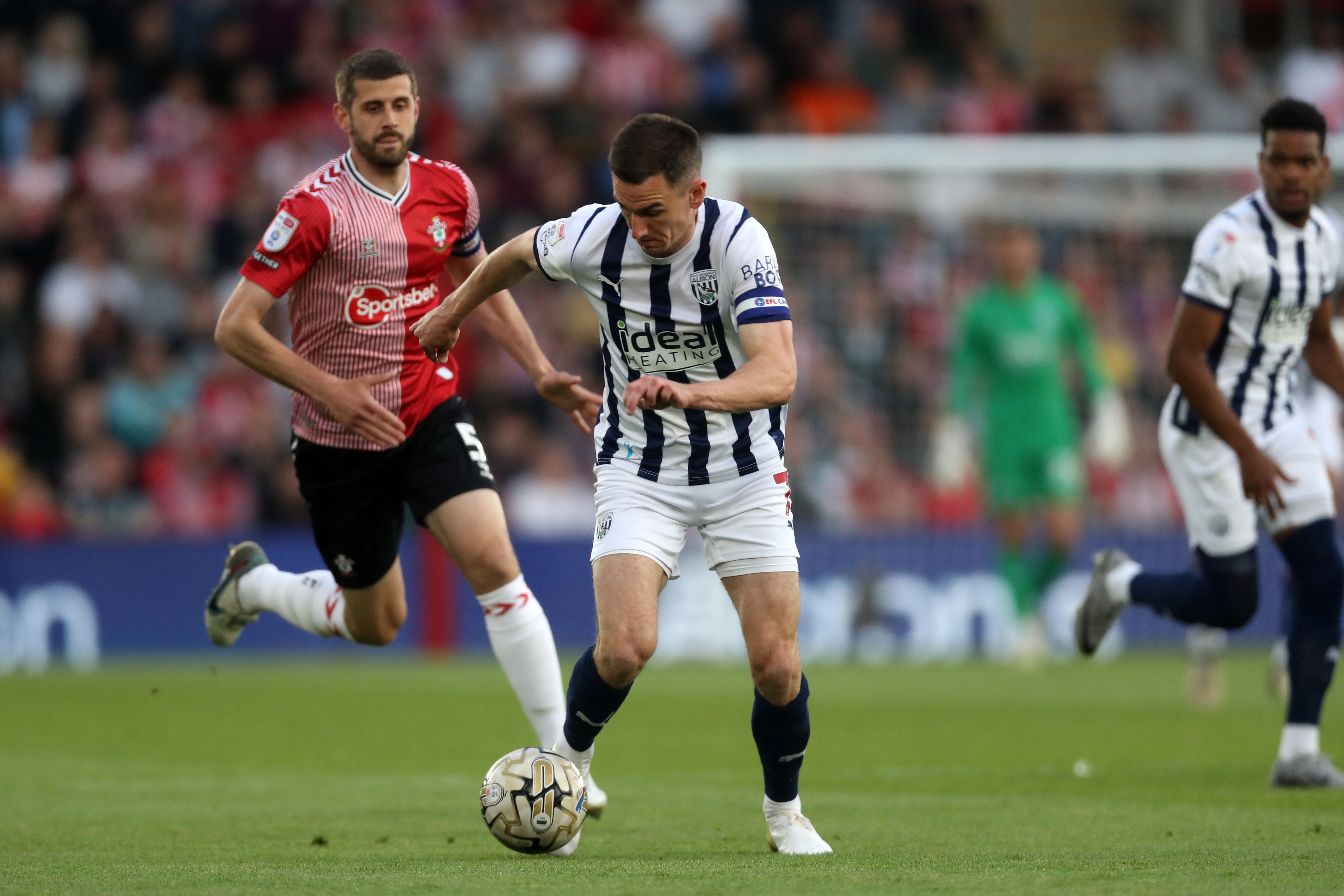 Jed Wallace on the ball against Southampton wearing the home kit 