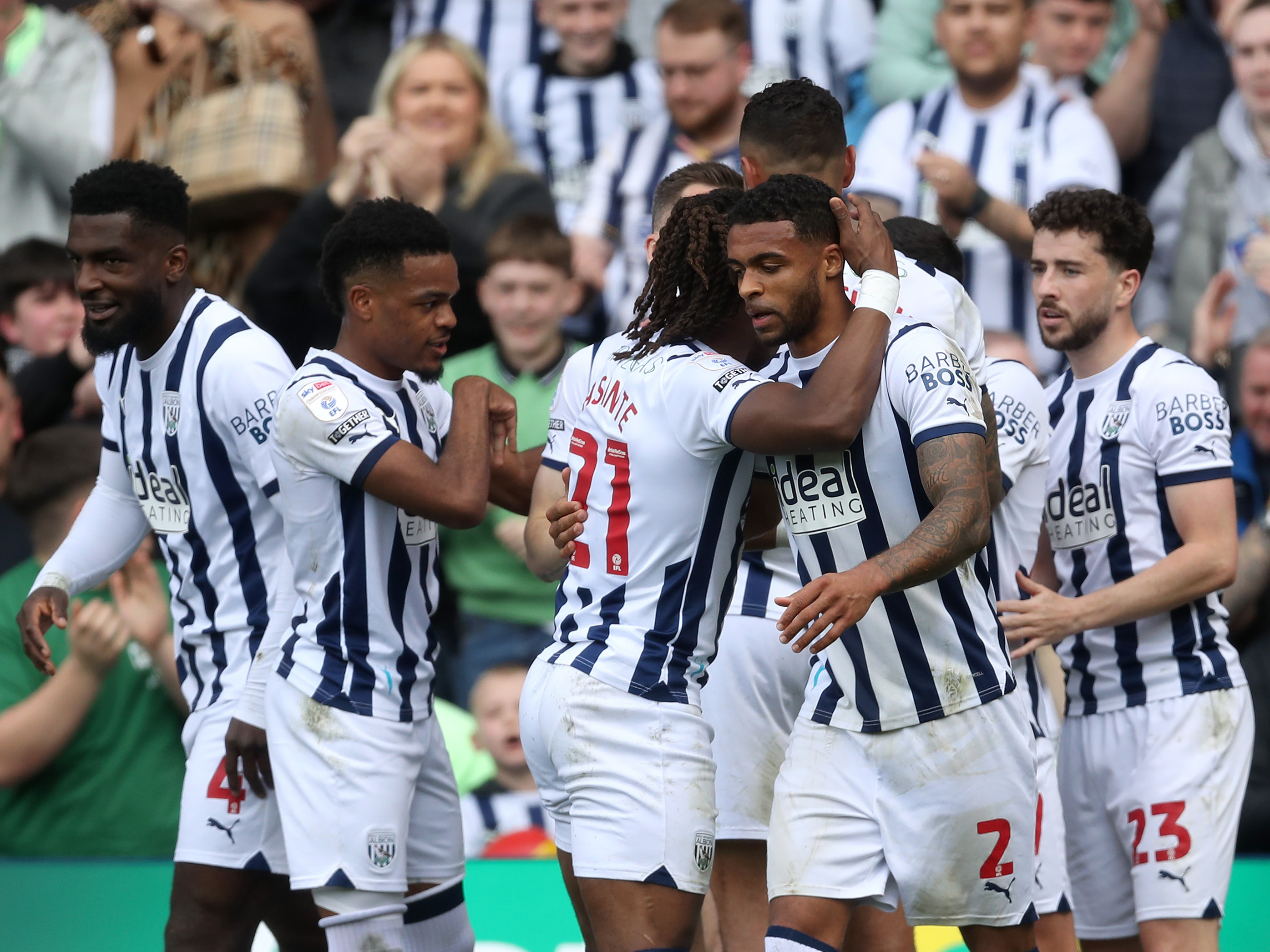 An image of Darnell Furlong celebrating his goal against Preston with his teammates