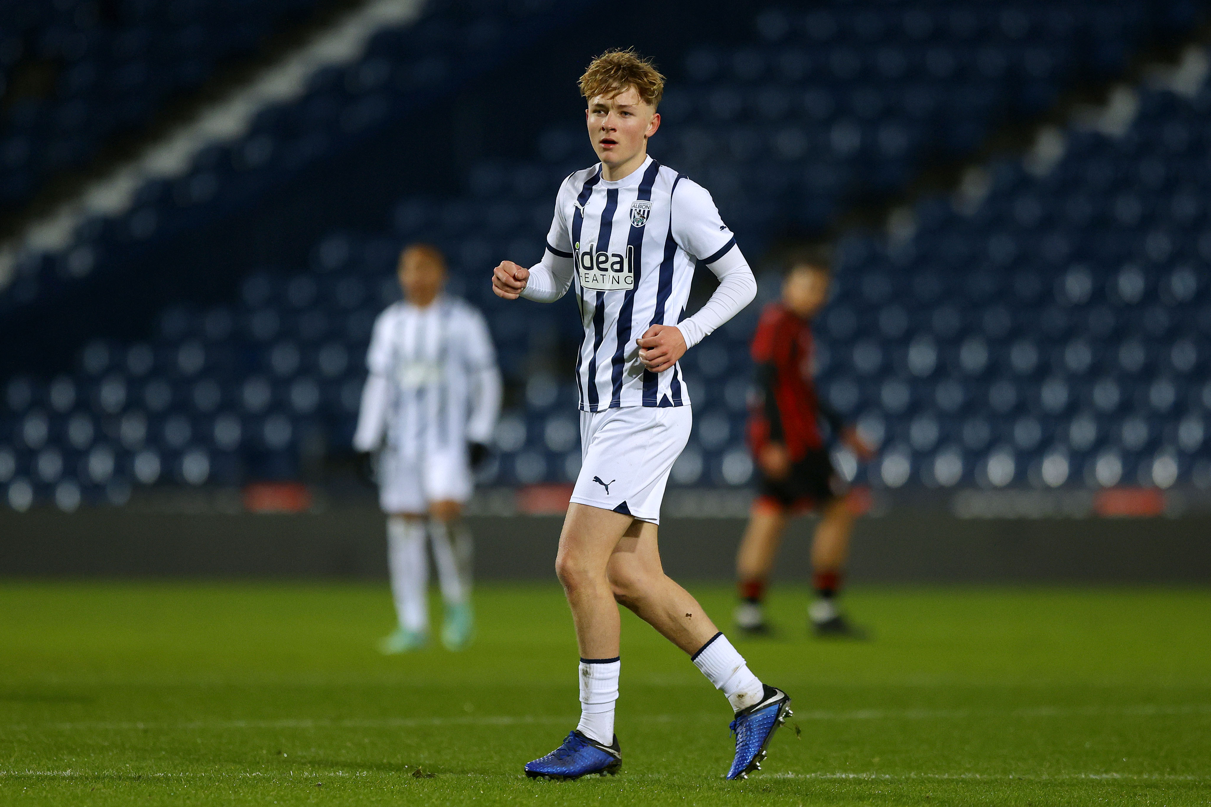 Ollie Bostock in action for Albion's U18 side at The Hawthorns in the FA Youth Cup against AFC Bournemouth 