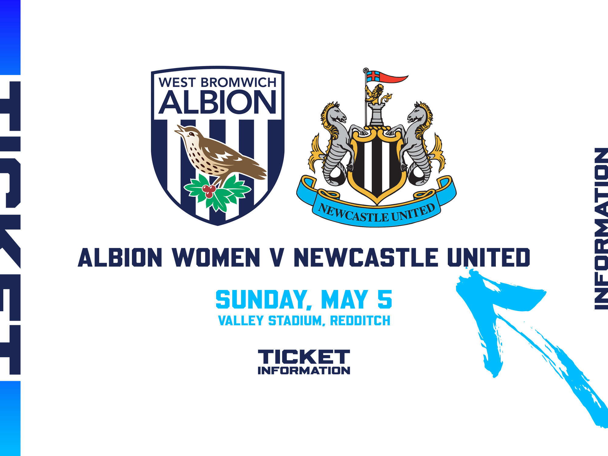 Albion Women ticket graphic v Newcastle United at the Valley Stadium on Sunday, May 5