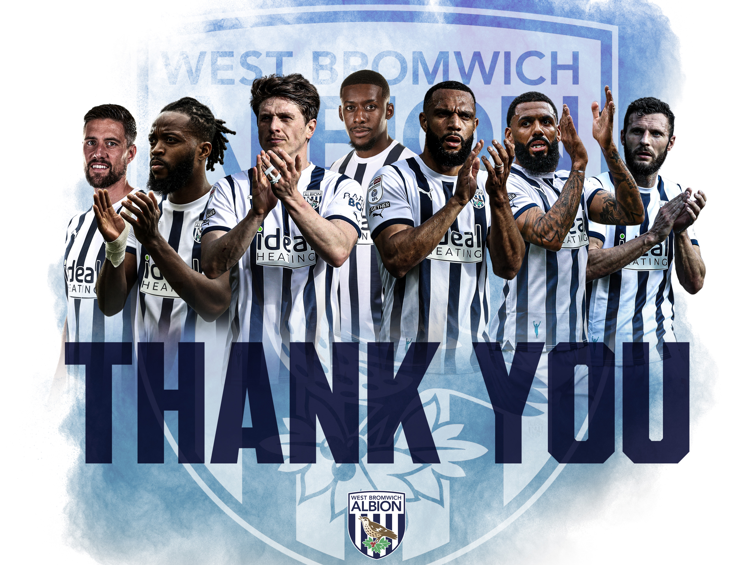 Thank you graphic for departing players at the end of 2023/24 season Martin Kelly, Nathaniel Chalobah, Adam Reach, Jovan Malcolm, Matty Phillips, Yann M'Vila and Erik Pieters