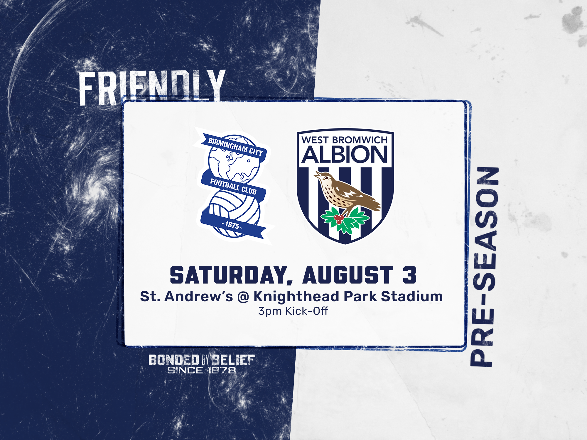A 2024/25 pre-season friendly graphic showing the club crest of Birmingham City and Albion