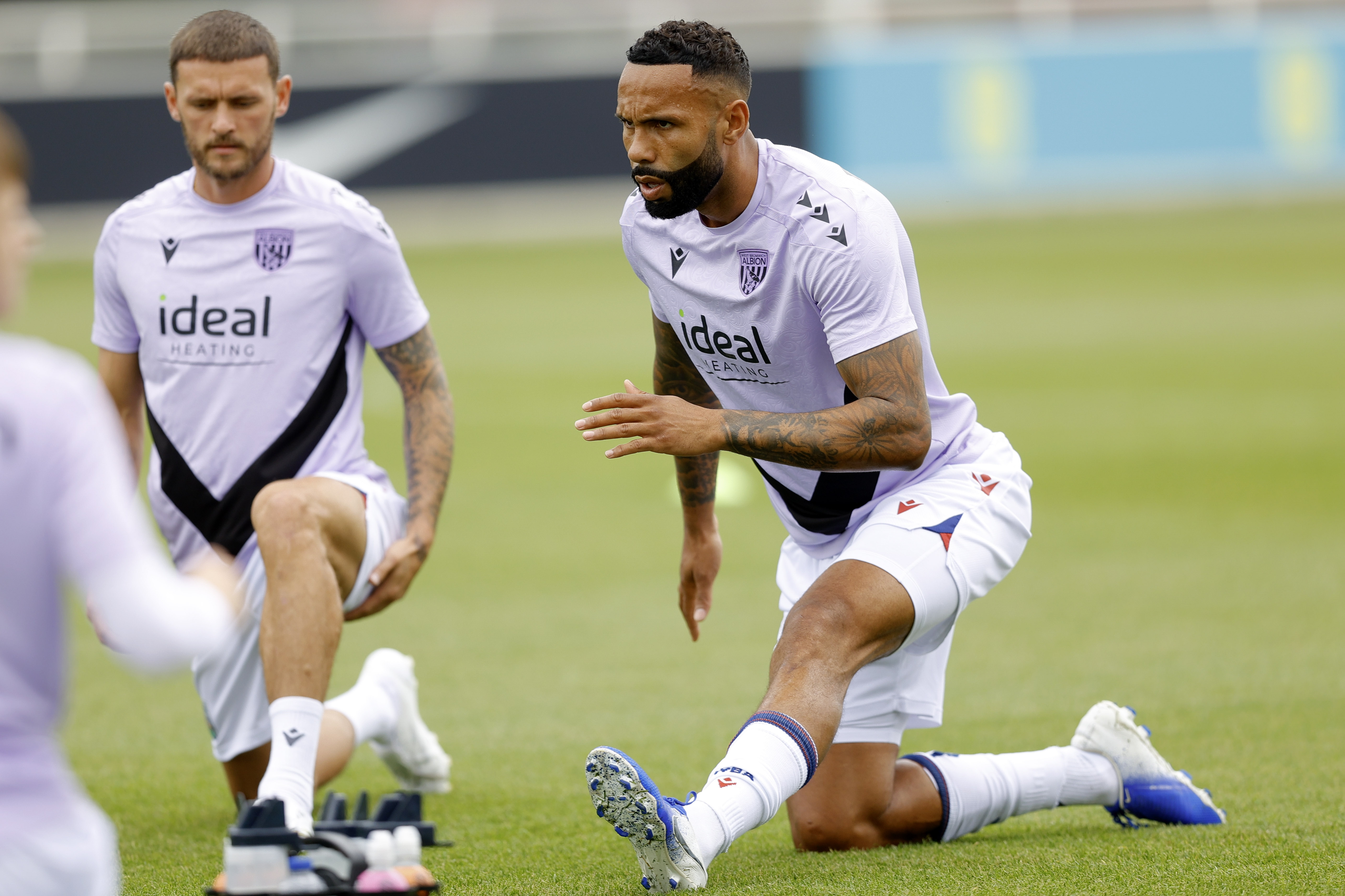 An image of Kyle Bartley warming up for Albion's friendly against Peterborough