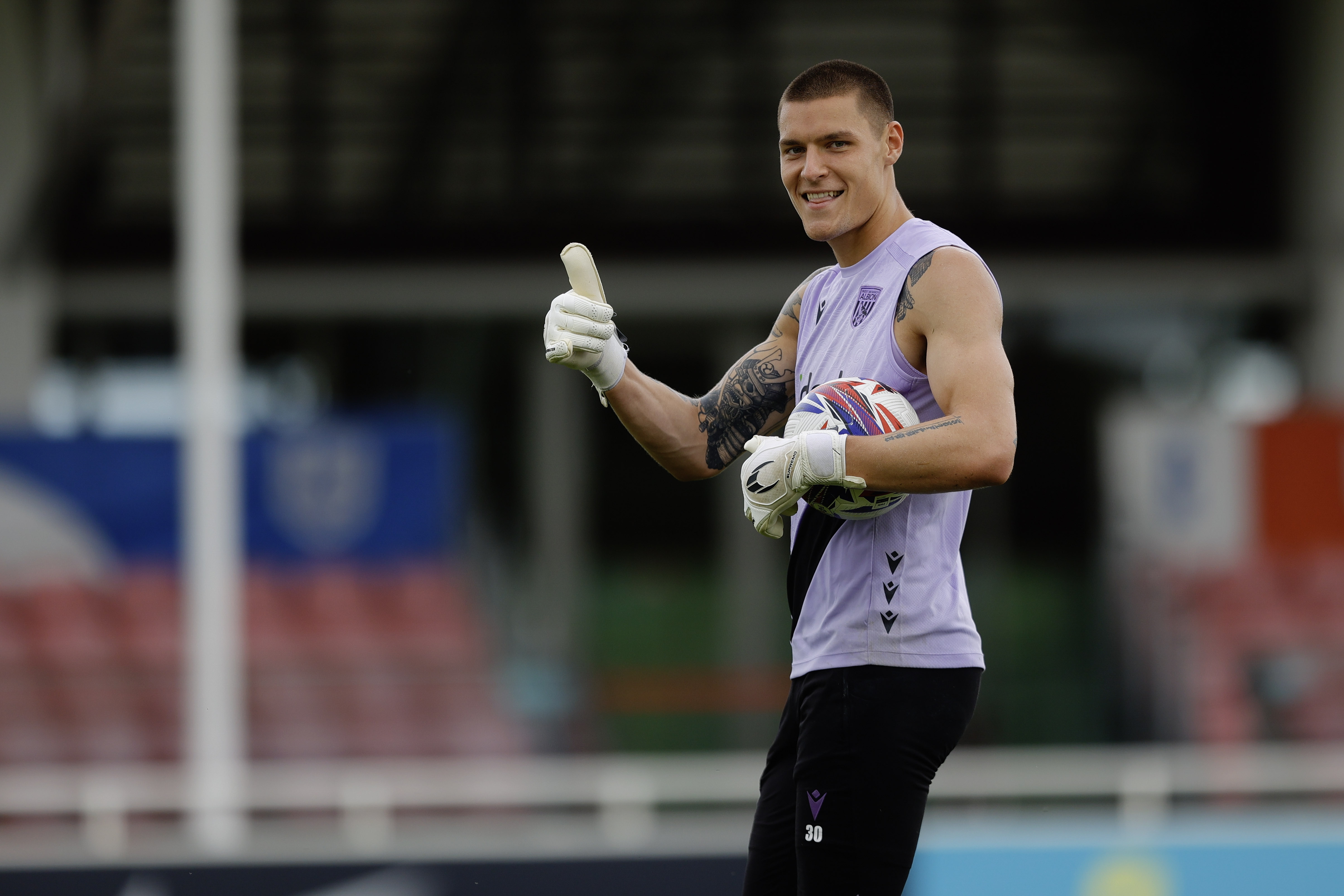 An image of Ted Cann with his thumb up before Albion's friendly against Peterborough