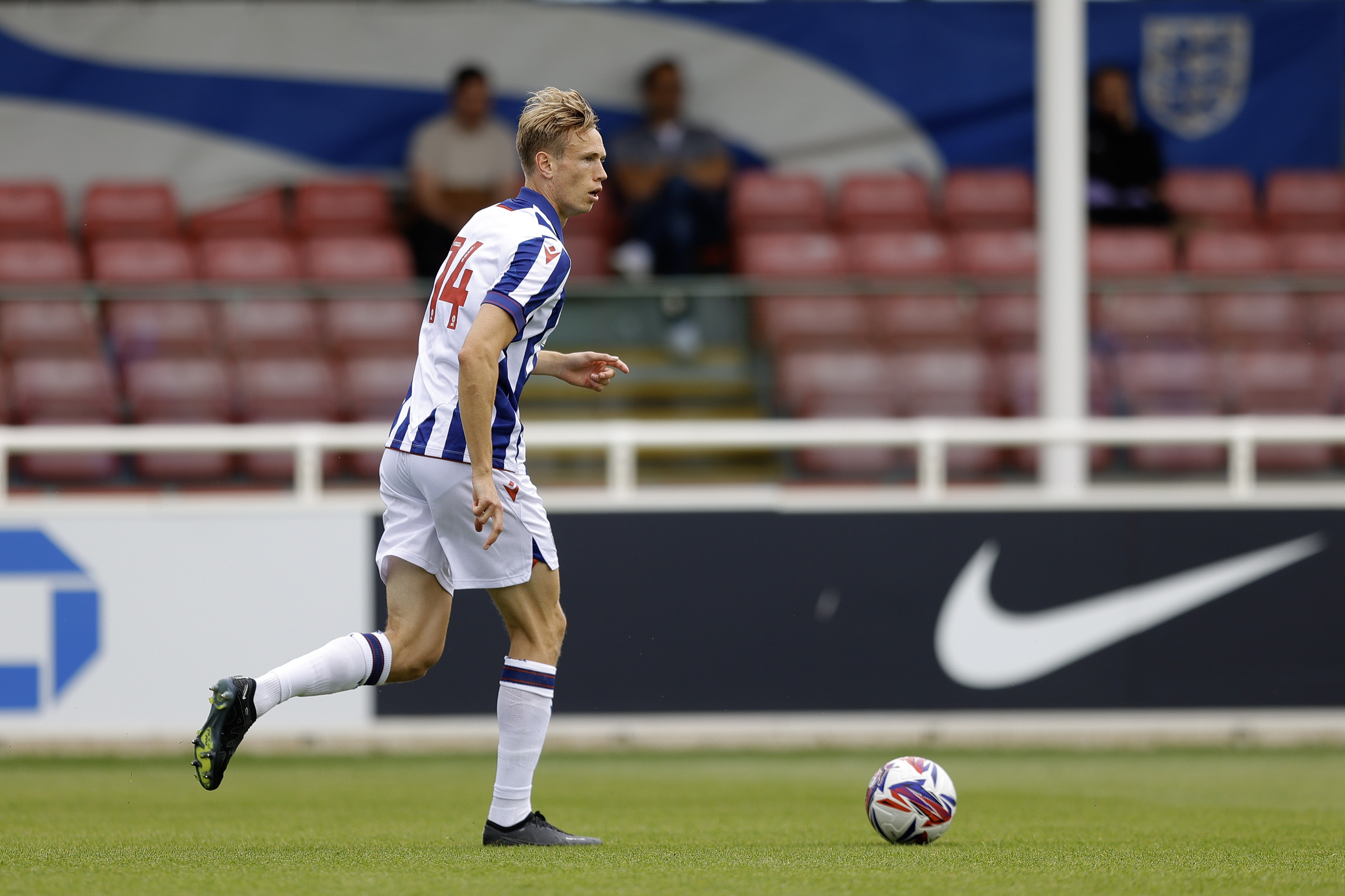 An image of Torbjorn Heggem on the ball during Albion's friendly against Peterborough