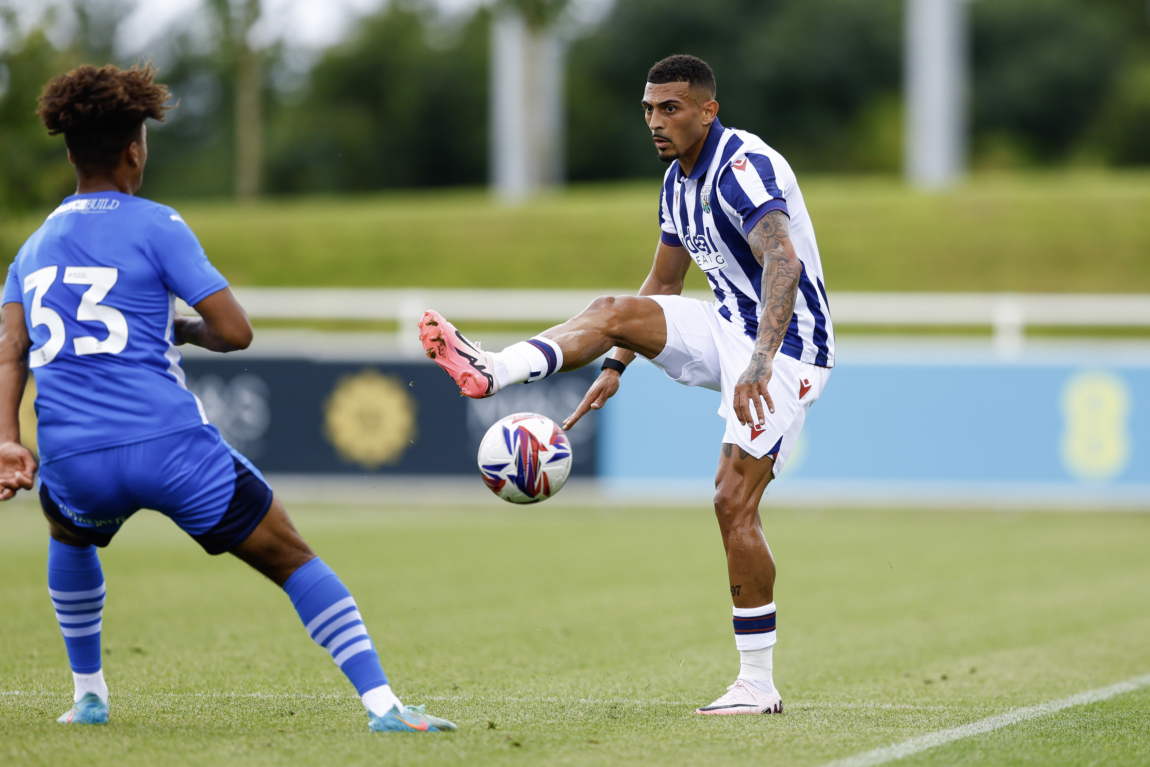 An image of Karlan Grant on the ball during Albion's friendly against Peterborough