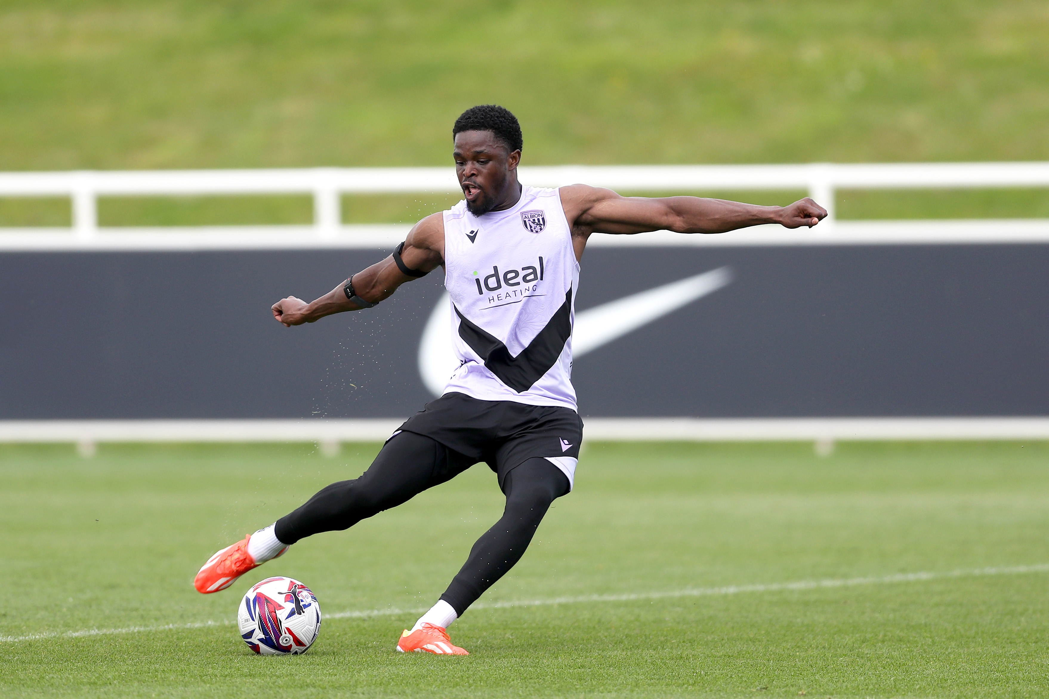 Josh Maja on the ball during a training session at St. George's Park