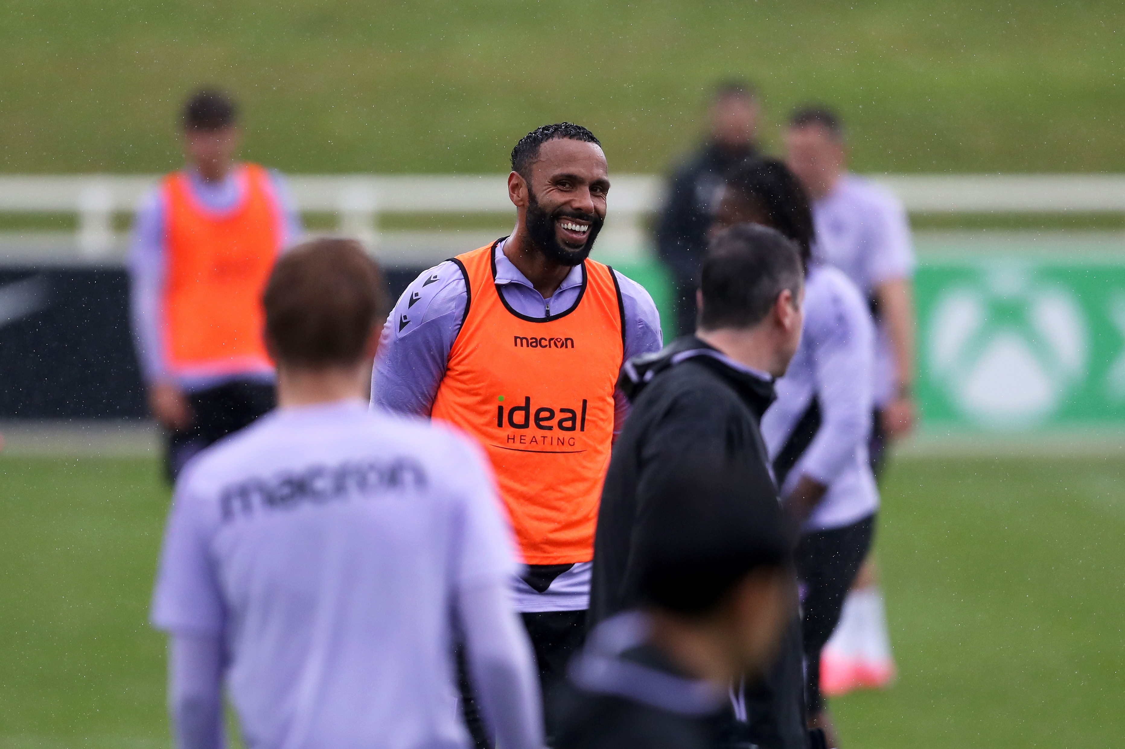 Kyle Bartley laughing during a pause in the training session at St. George's Park