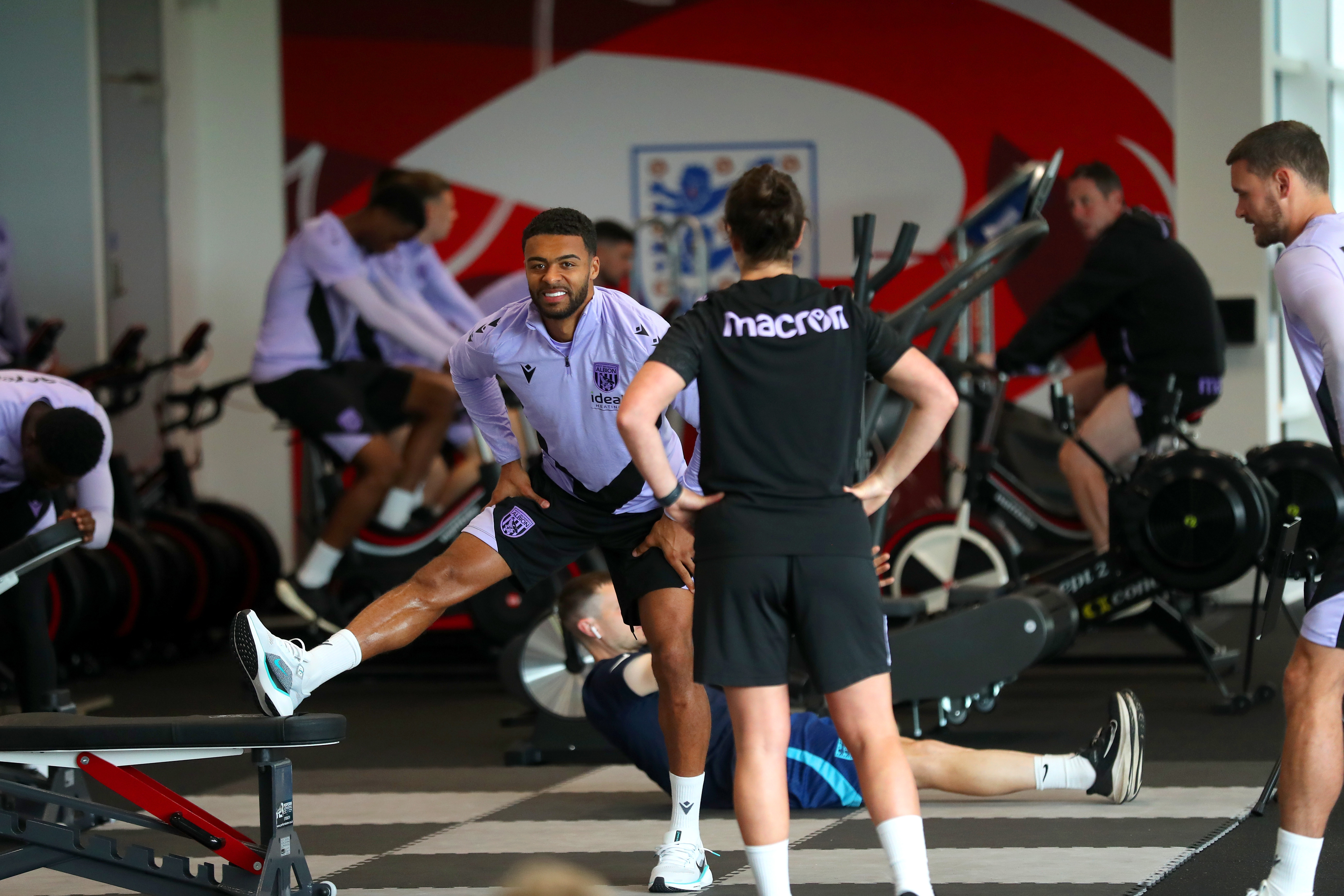 Darnell Furlong stretching in the gym at St. George's Park 