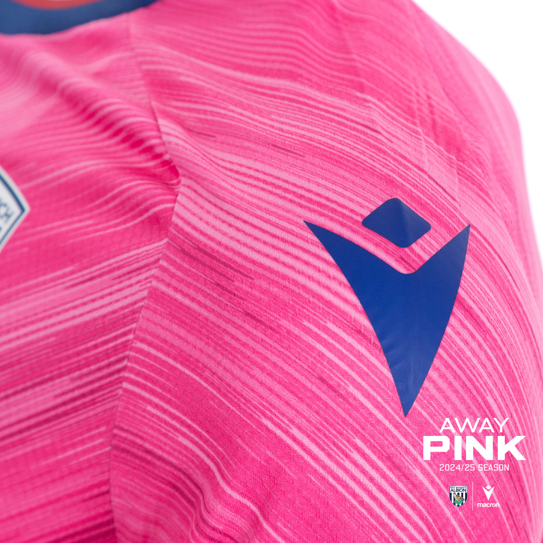 24/25 Away Pink Kit with Close up of Macron Logo