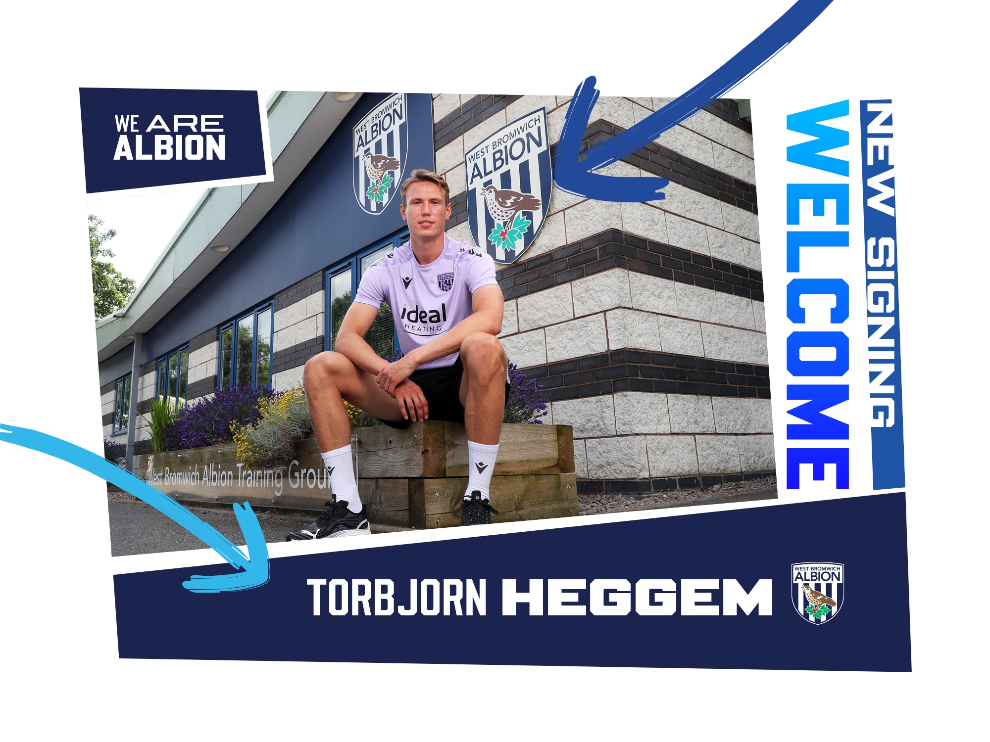 The signing graphic for Torbjorn Heggem with an image of him sat down smiling at the camera 