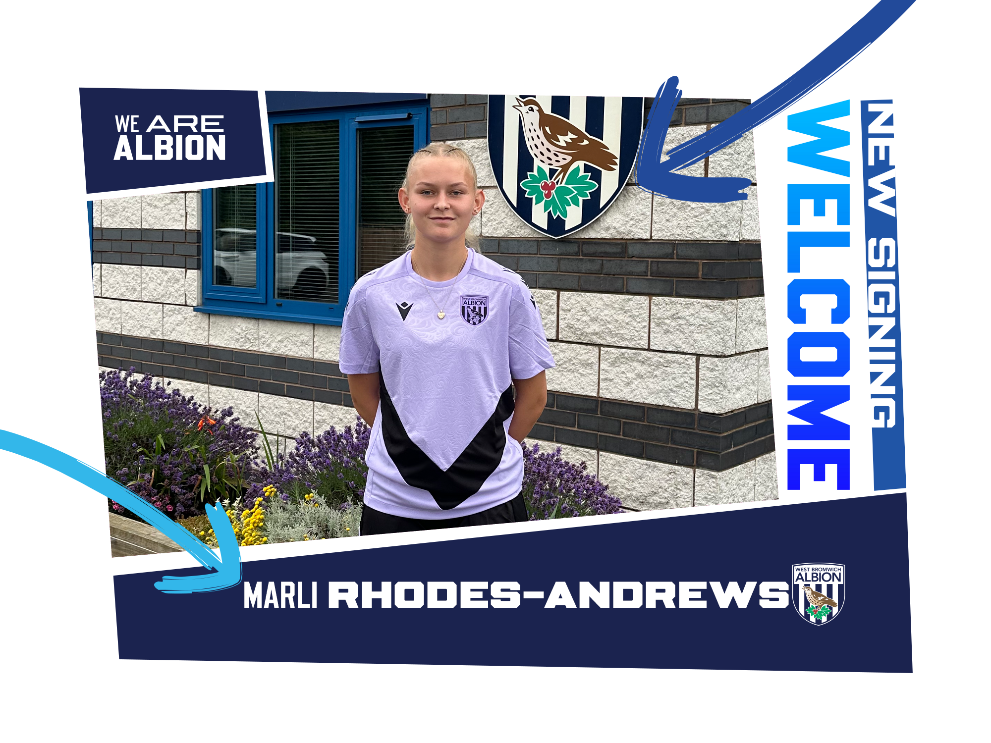 A graphic displaying Marli Rhodes-Andrews as Albion Women's new signing