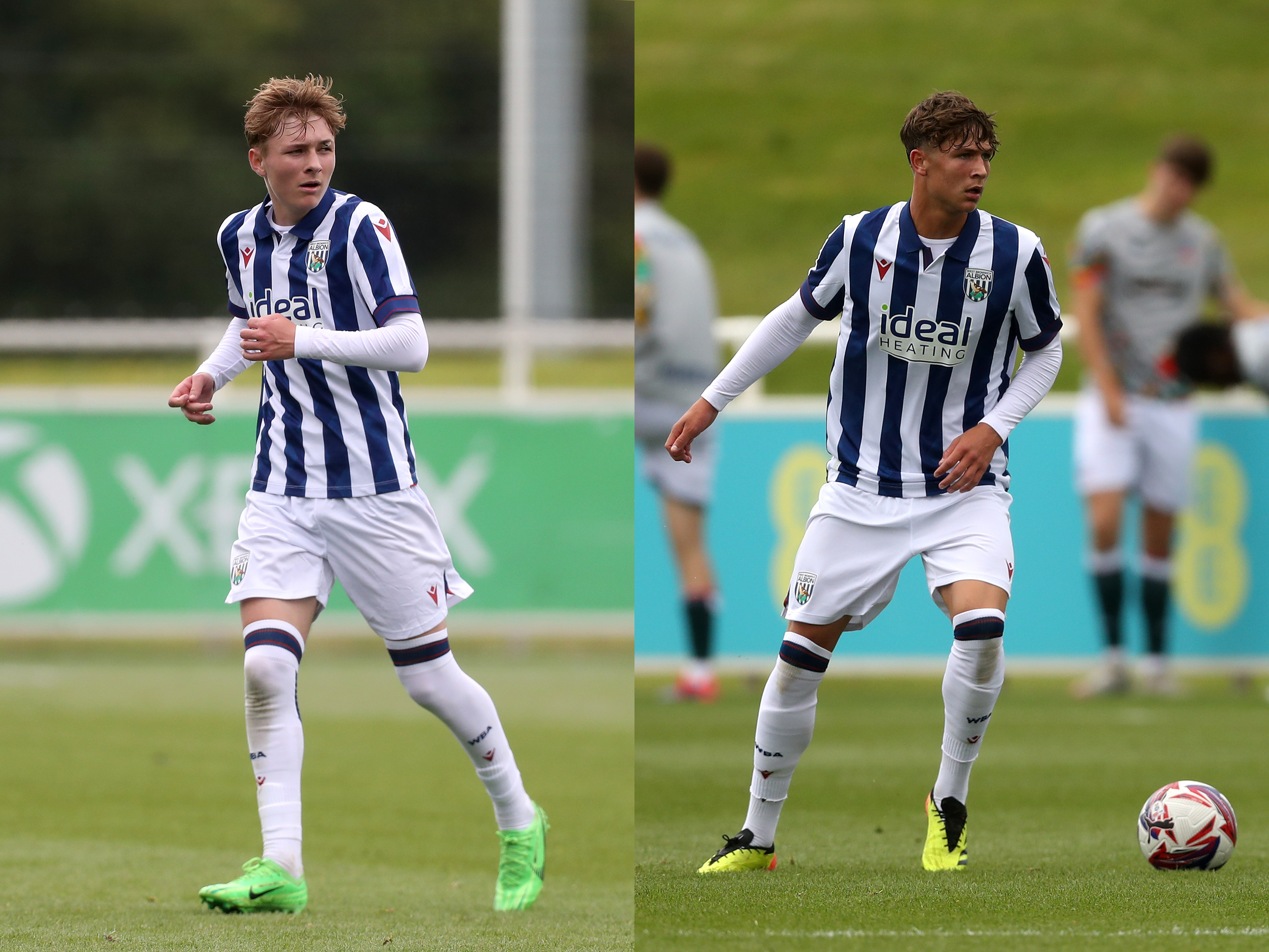 A split image of Ollie Bostock in the home kit on the right and Cole Deeming in the home kit on the left 