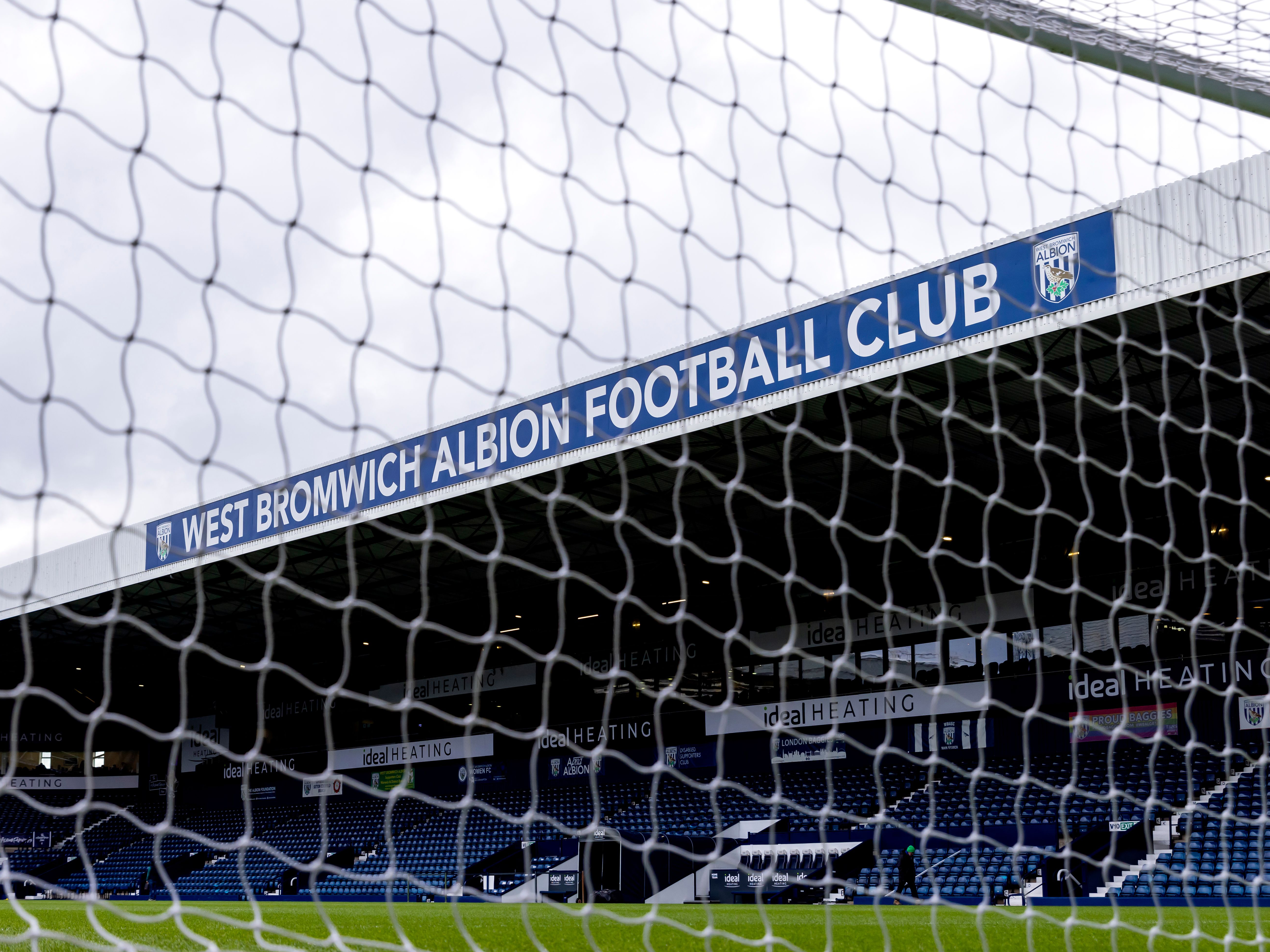 A general view of the West Stand at The Hawthorns through a goal net 