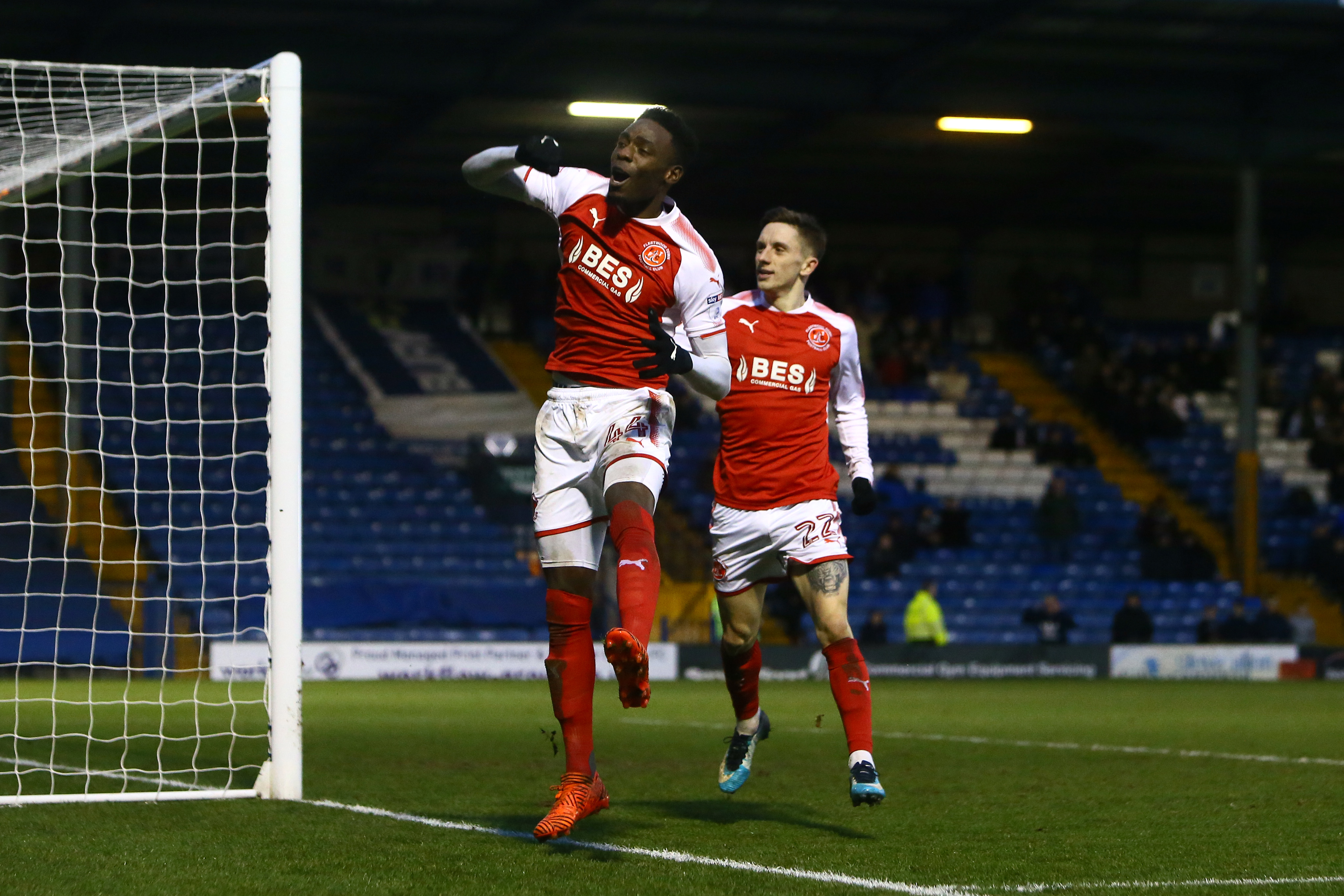 Devante Cole celebrates scoring for Fleetwood Town 