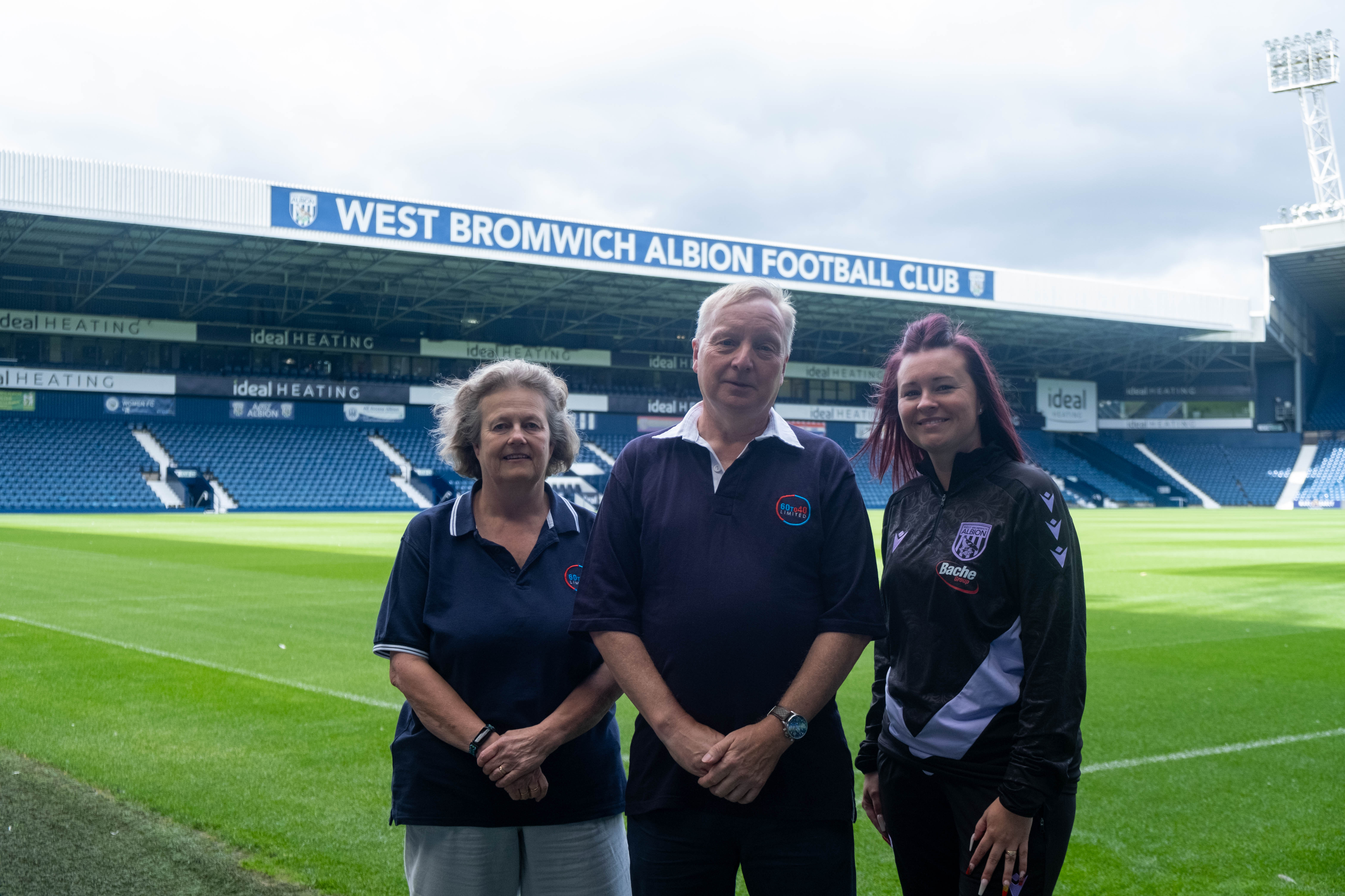 Dave and Kathryn Langran from SixtyToForty Ltd alongside Jayne Norton at The Hawthorns.