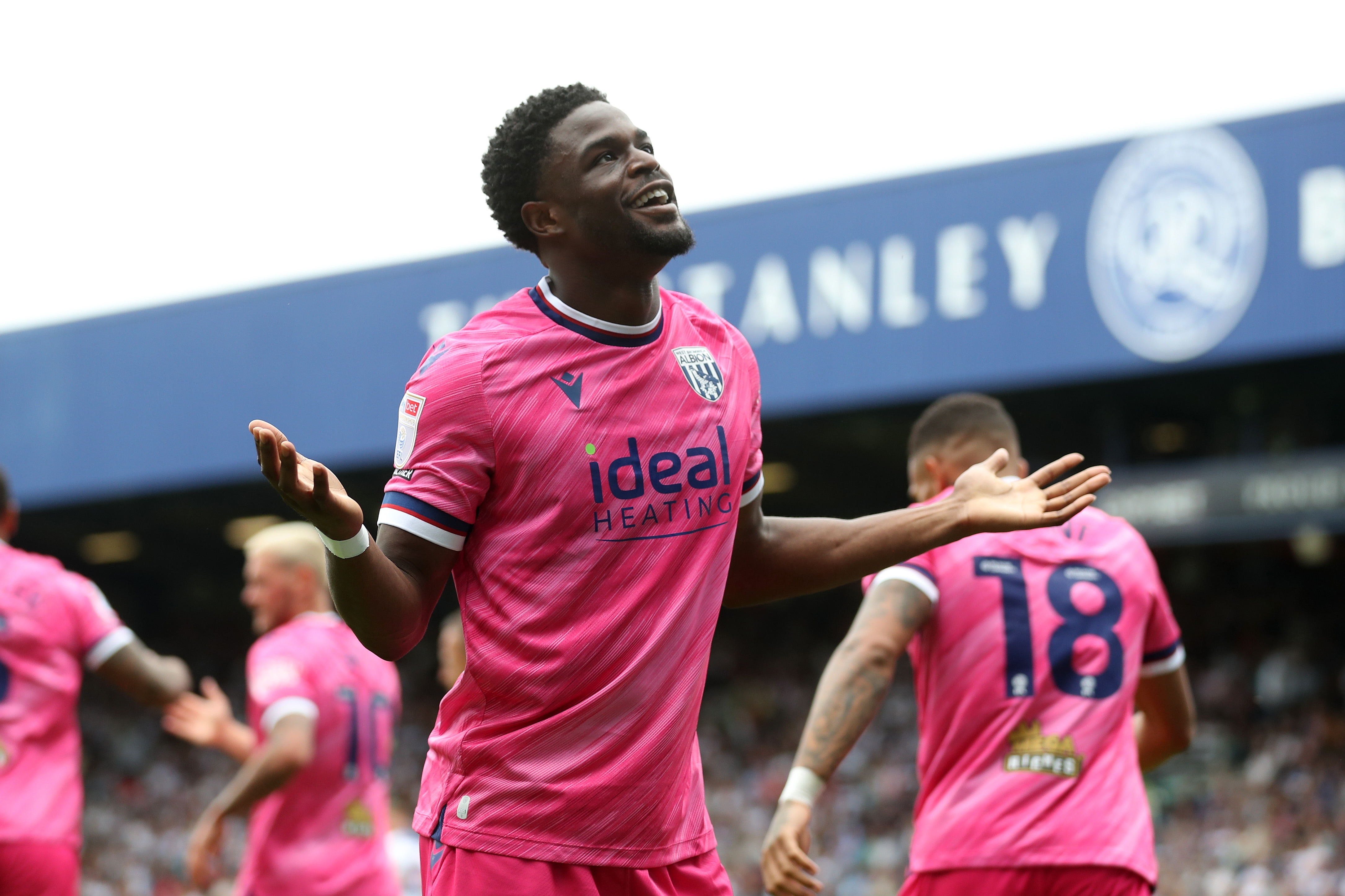 Josh Maja celebrates scoring his second goal at QPR 