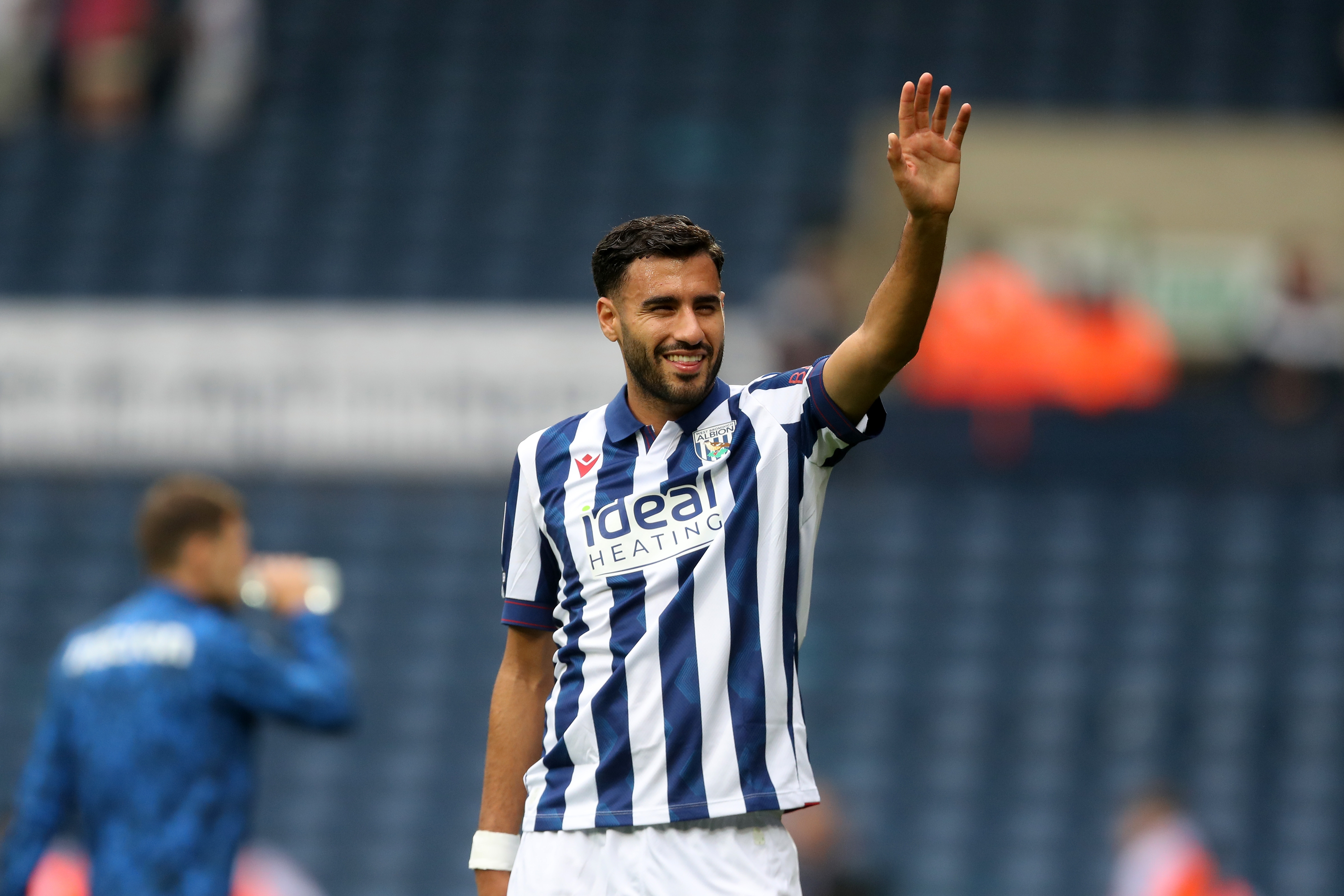 Gianluca Frabotta applauding Albion fans after the game against Swansea 