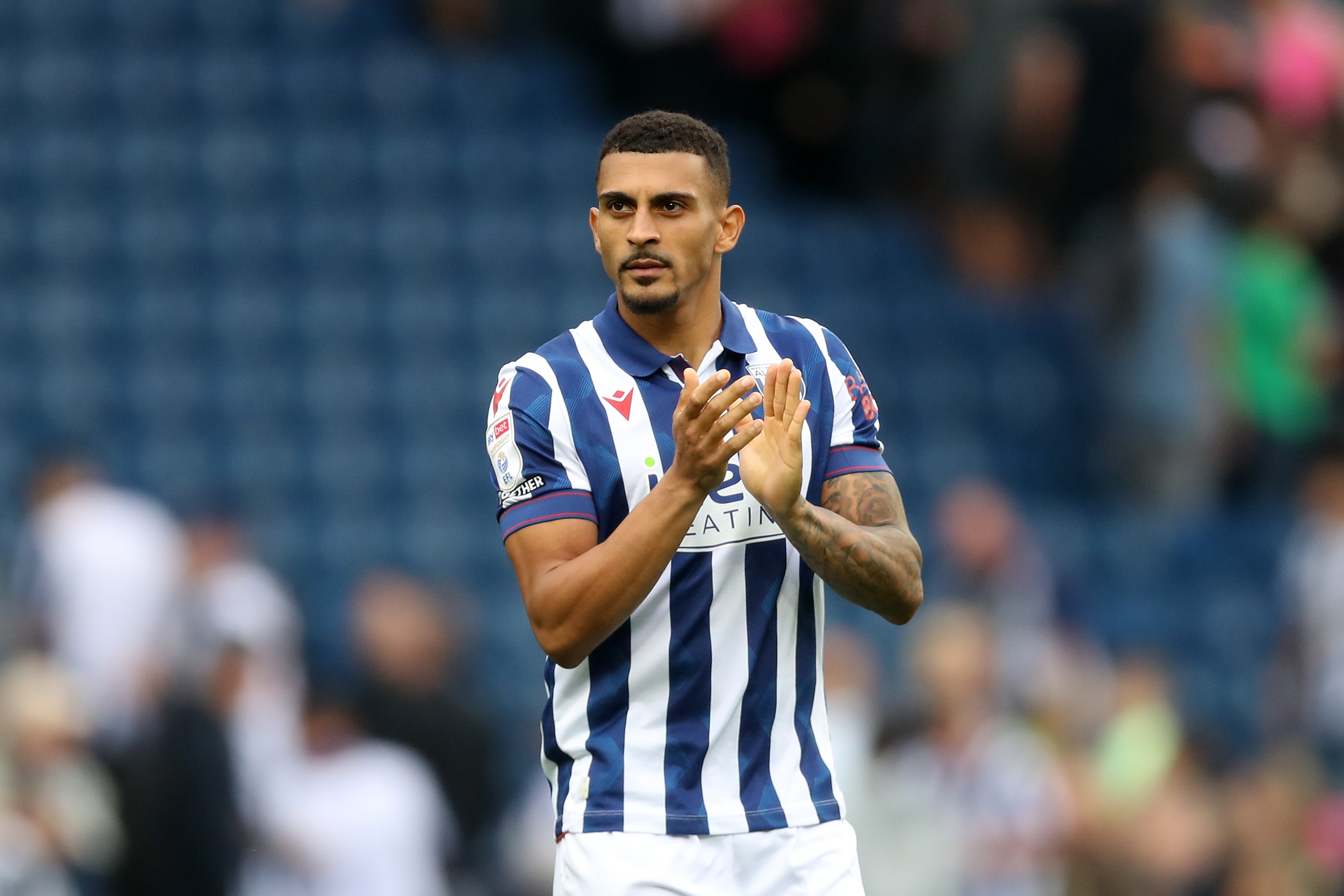 Karlan Grant applauding Albion fans after the game against Swansea 