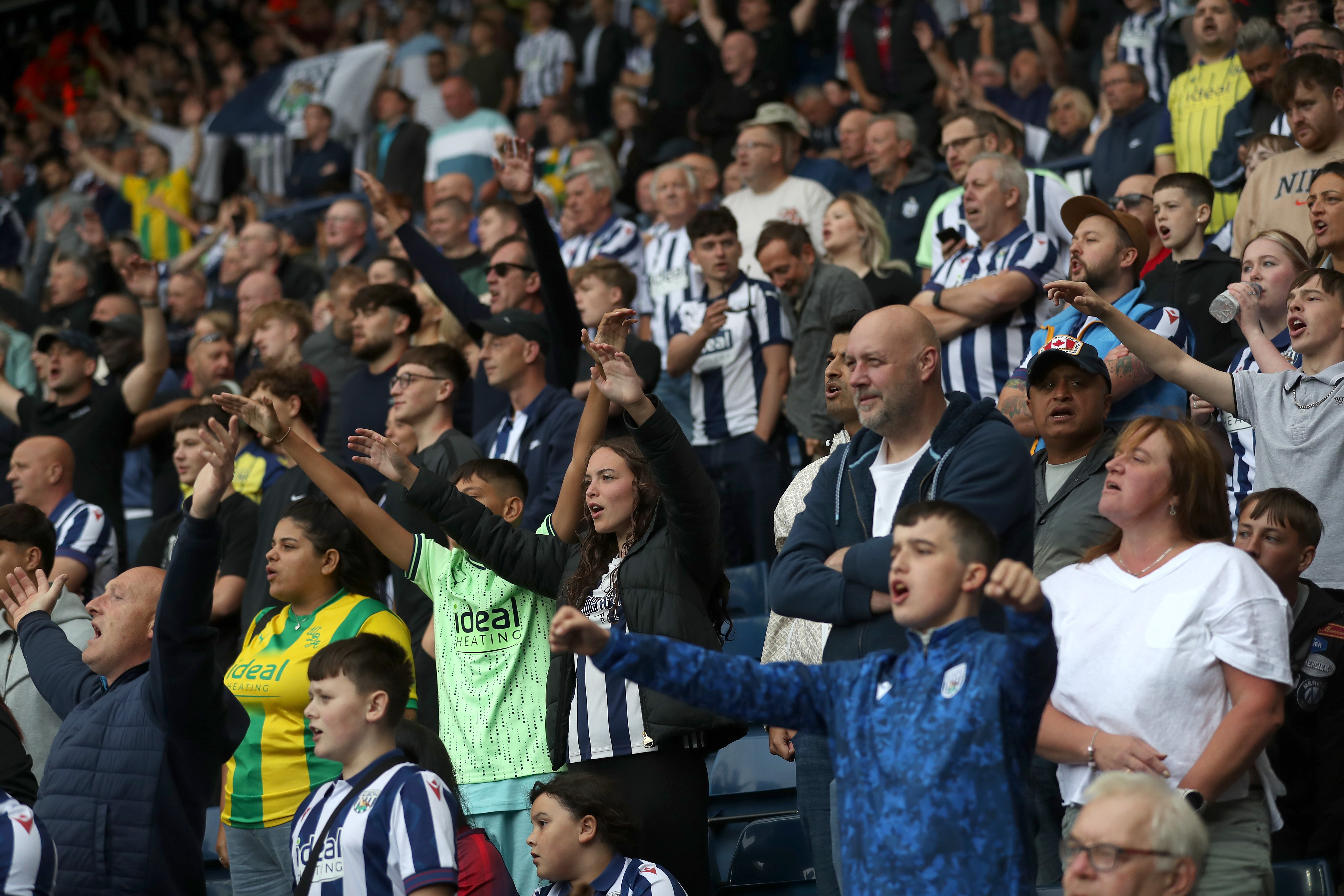 General view of Albion fans cheering against Swansea 