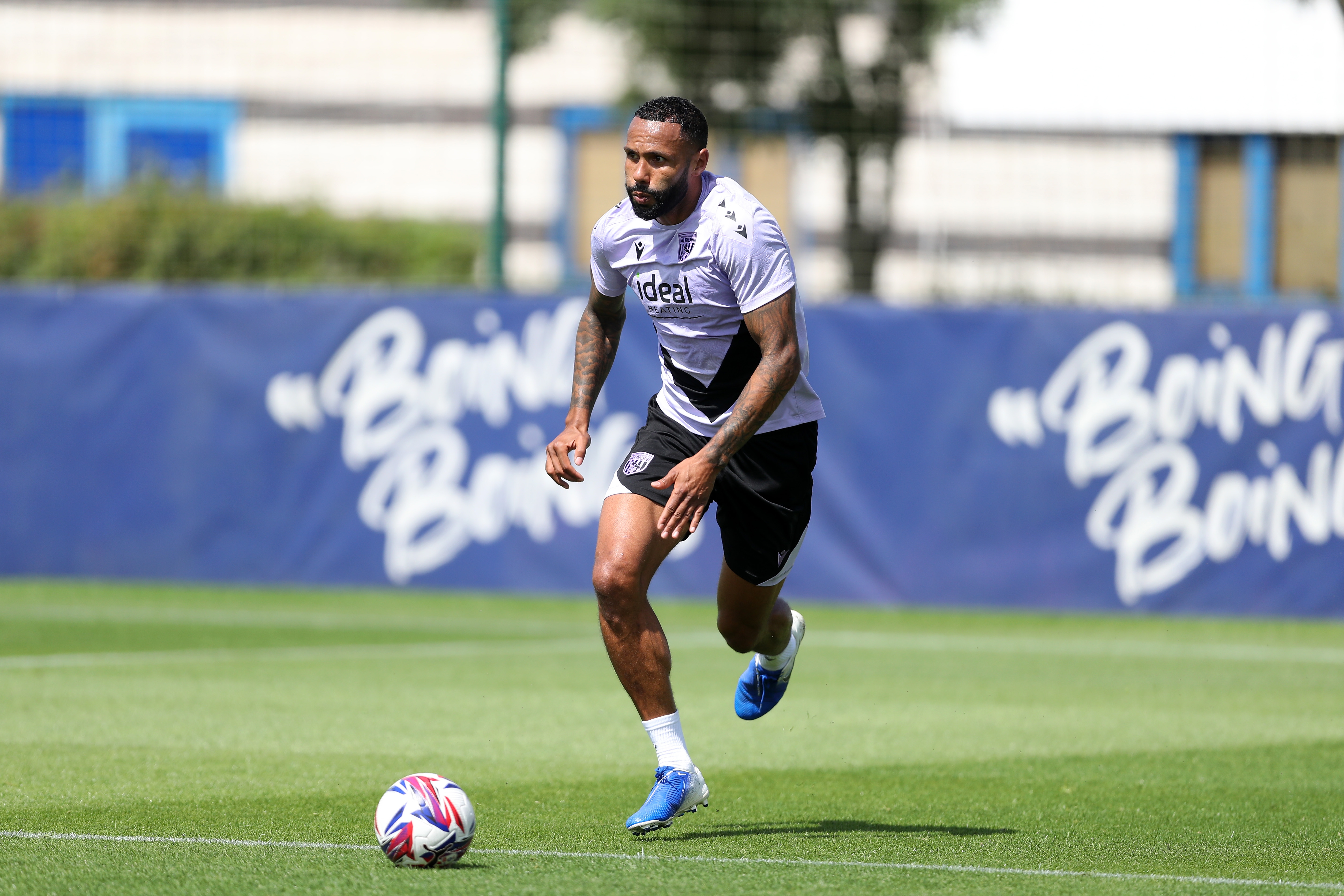 Kyle Bartley on the ball during training 