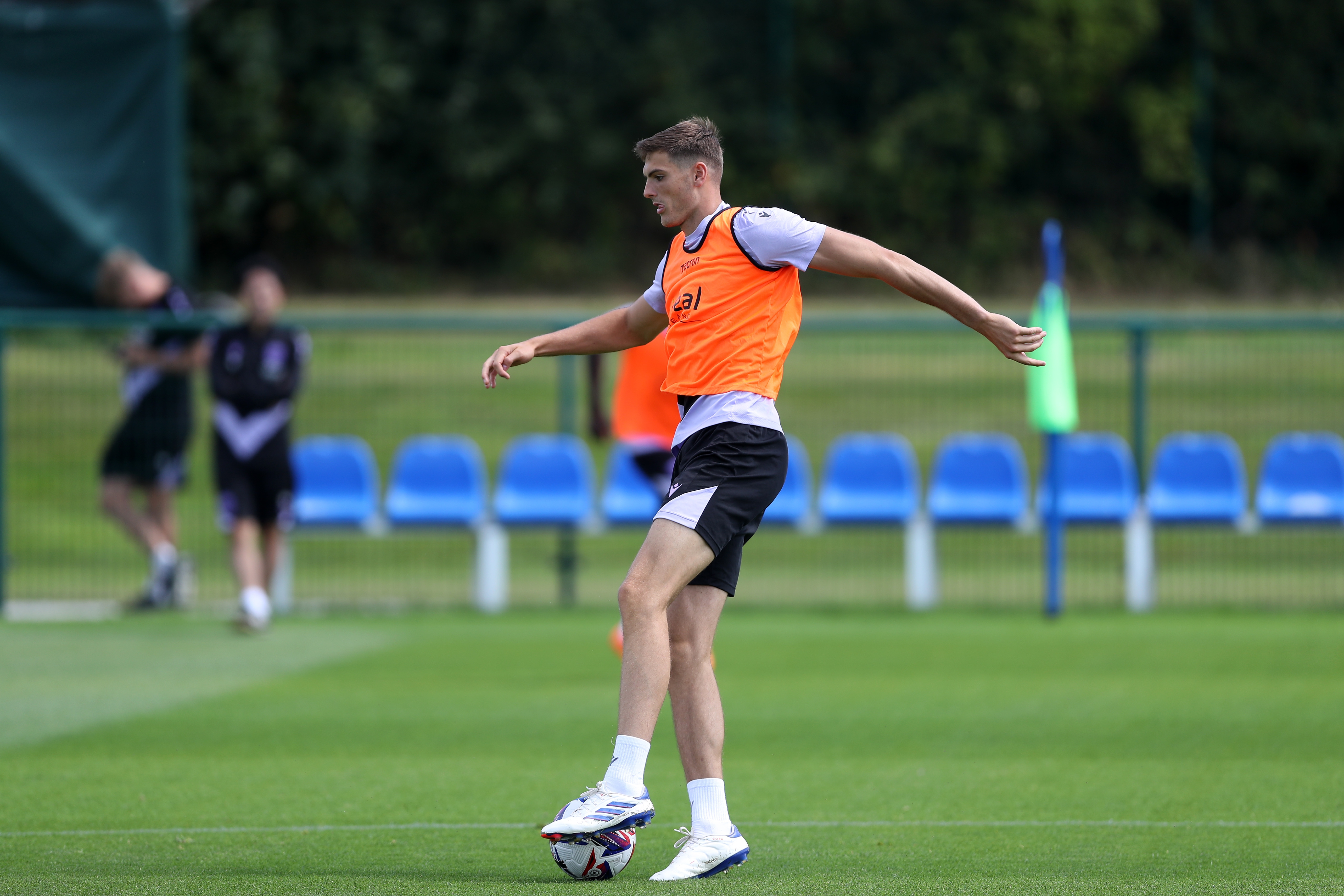 Caleb Taylor on the ball during training 