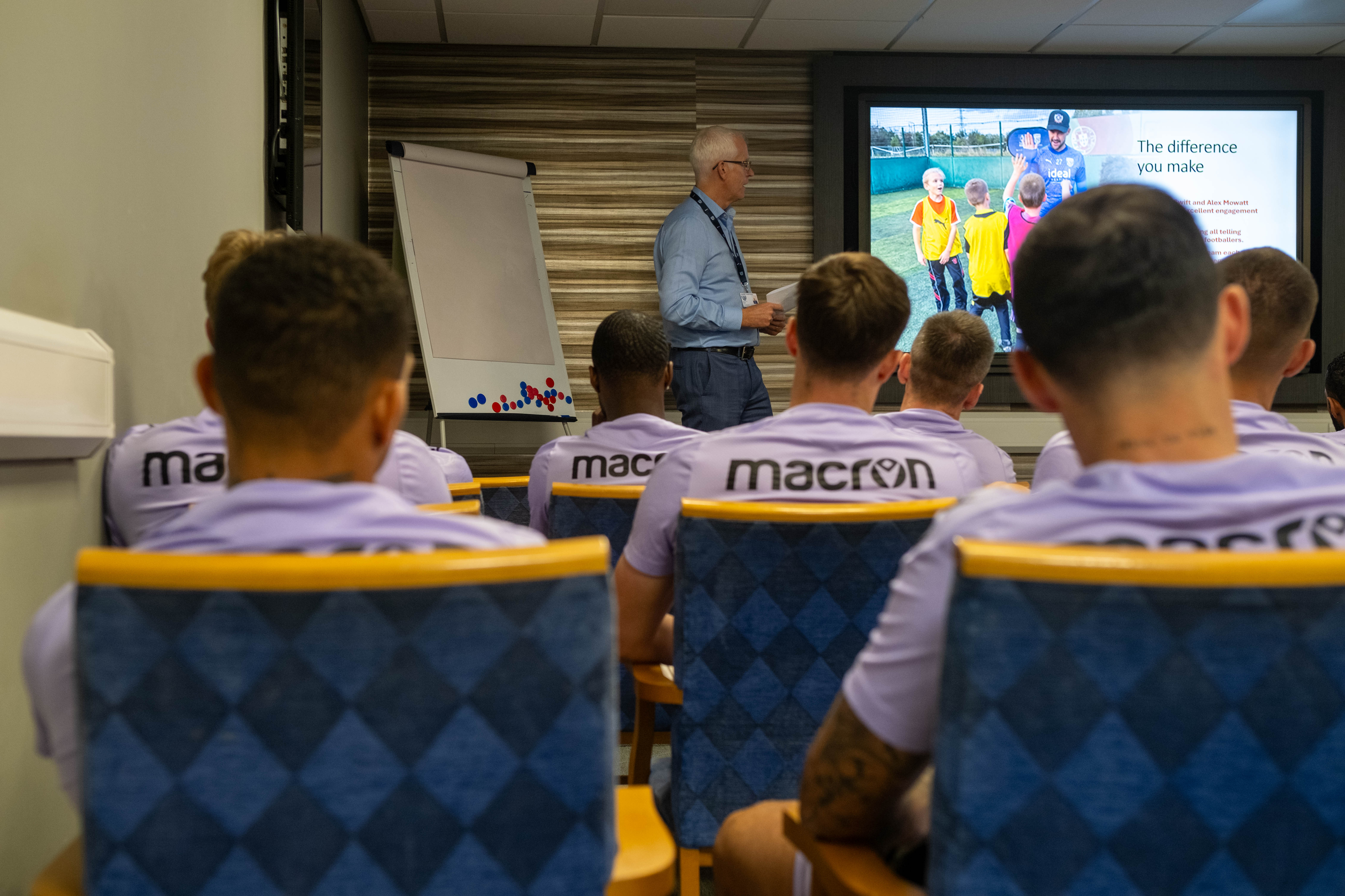 First team players receive a presentation from Rob Lake.