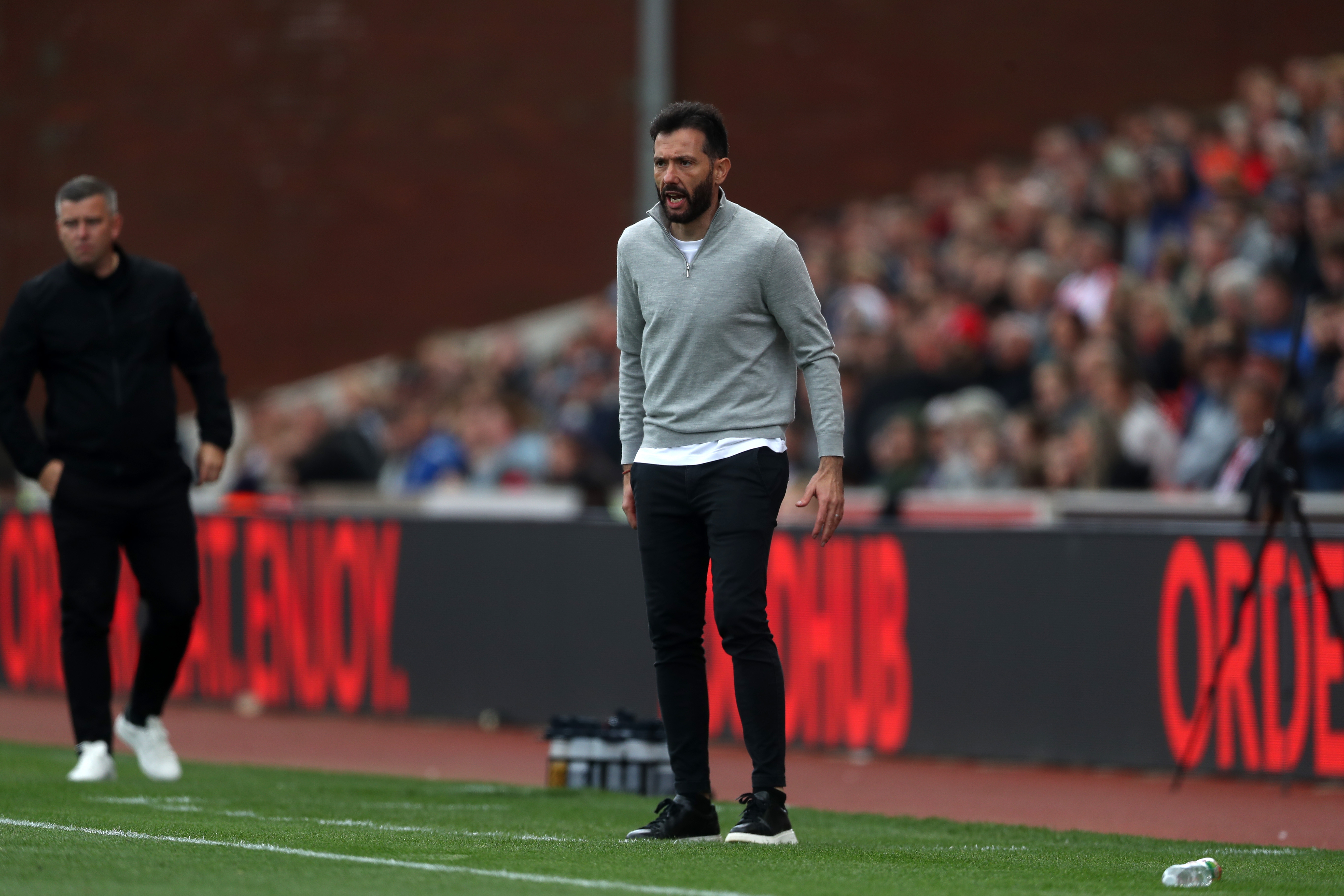 Carlos Corberán on the touchline at Stoke 