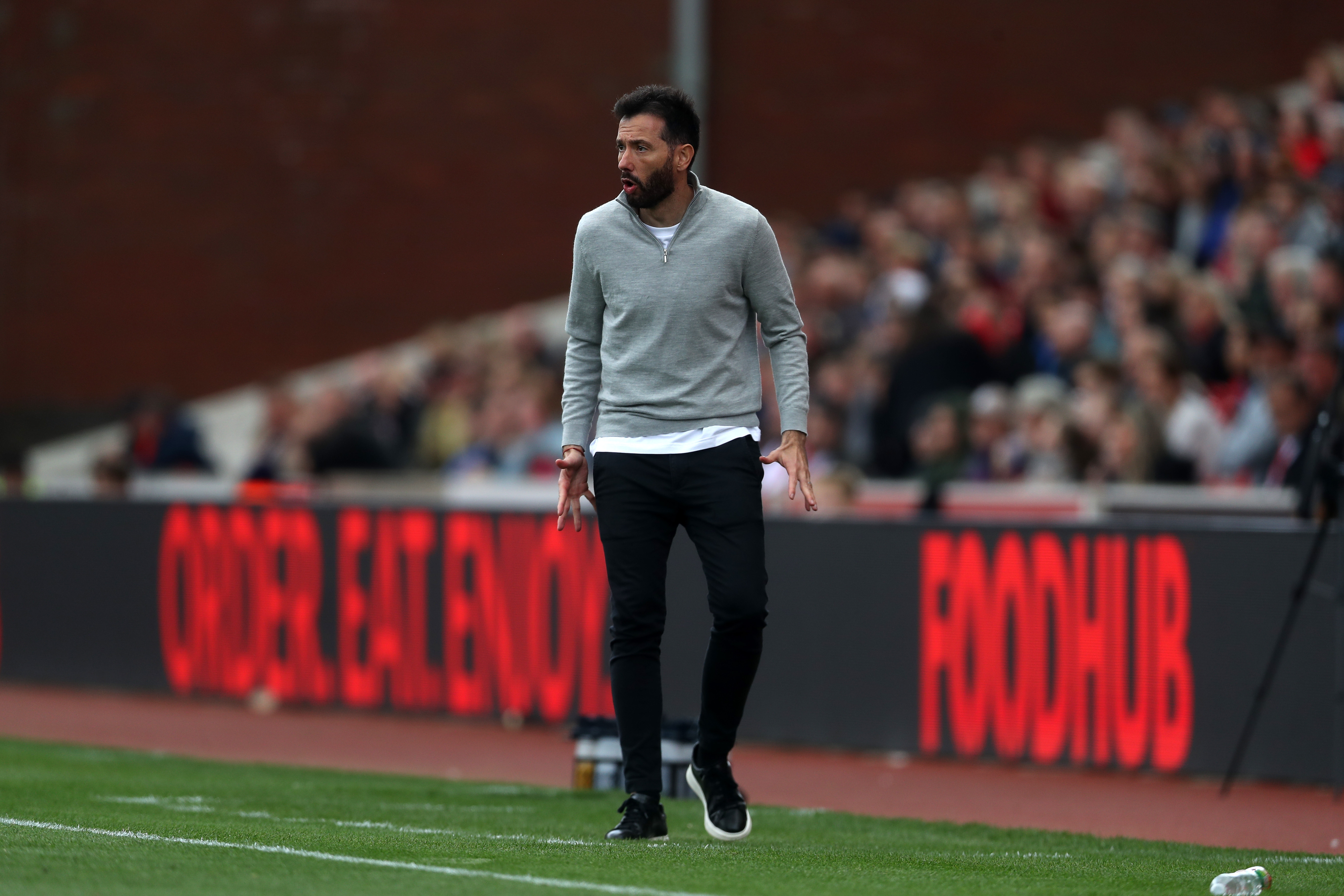 Carlos Corberán on the touchline at Stoke 