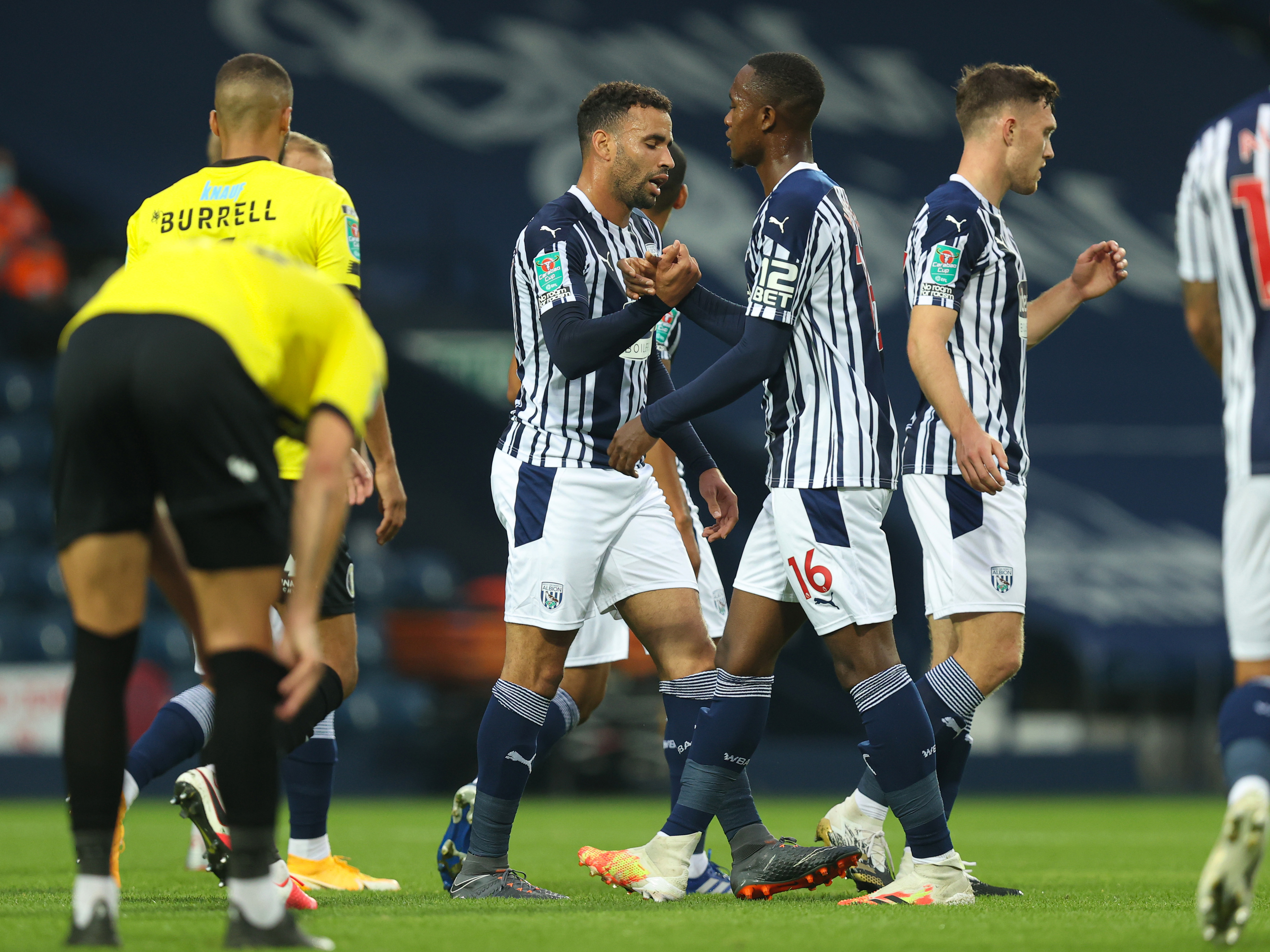 Hal Robson-Kanu celebrates scoring against Harrogate Town in the Carabao Cup in 2020