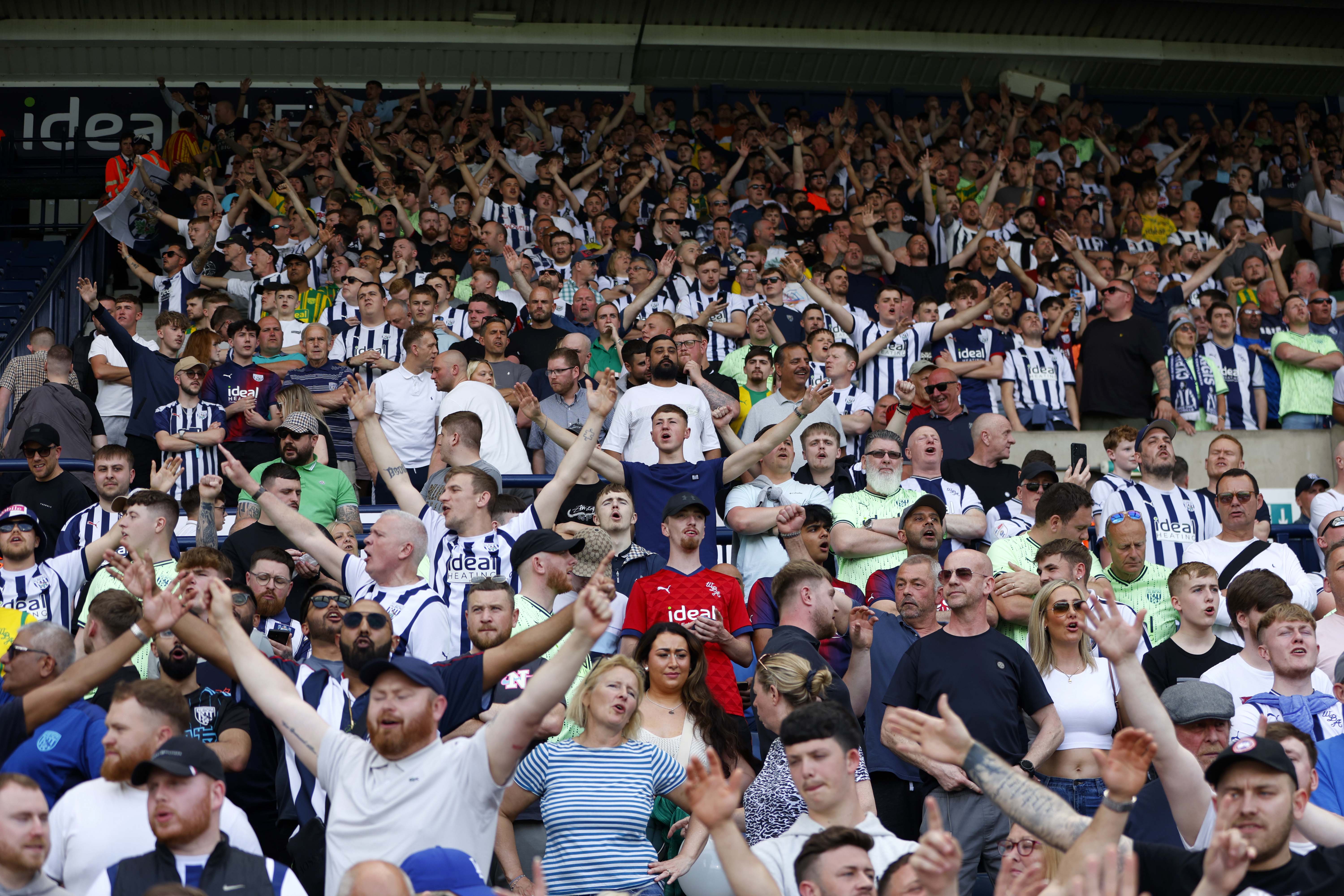 A general view of thousands of WBA fans cheering at The Hawthorns 