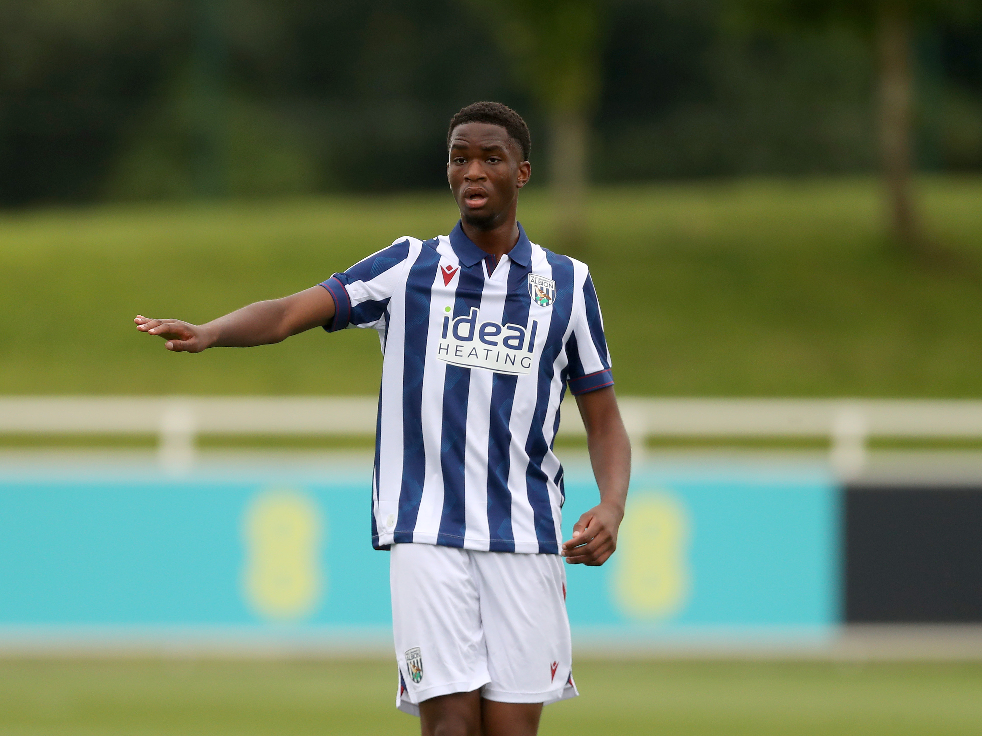 A photo of Albion youngster Kevin Mfuamba in the 2024/25 home kit