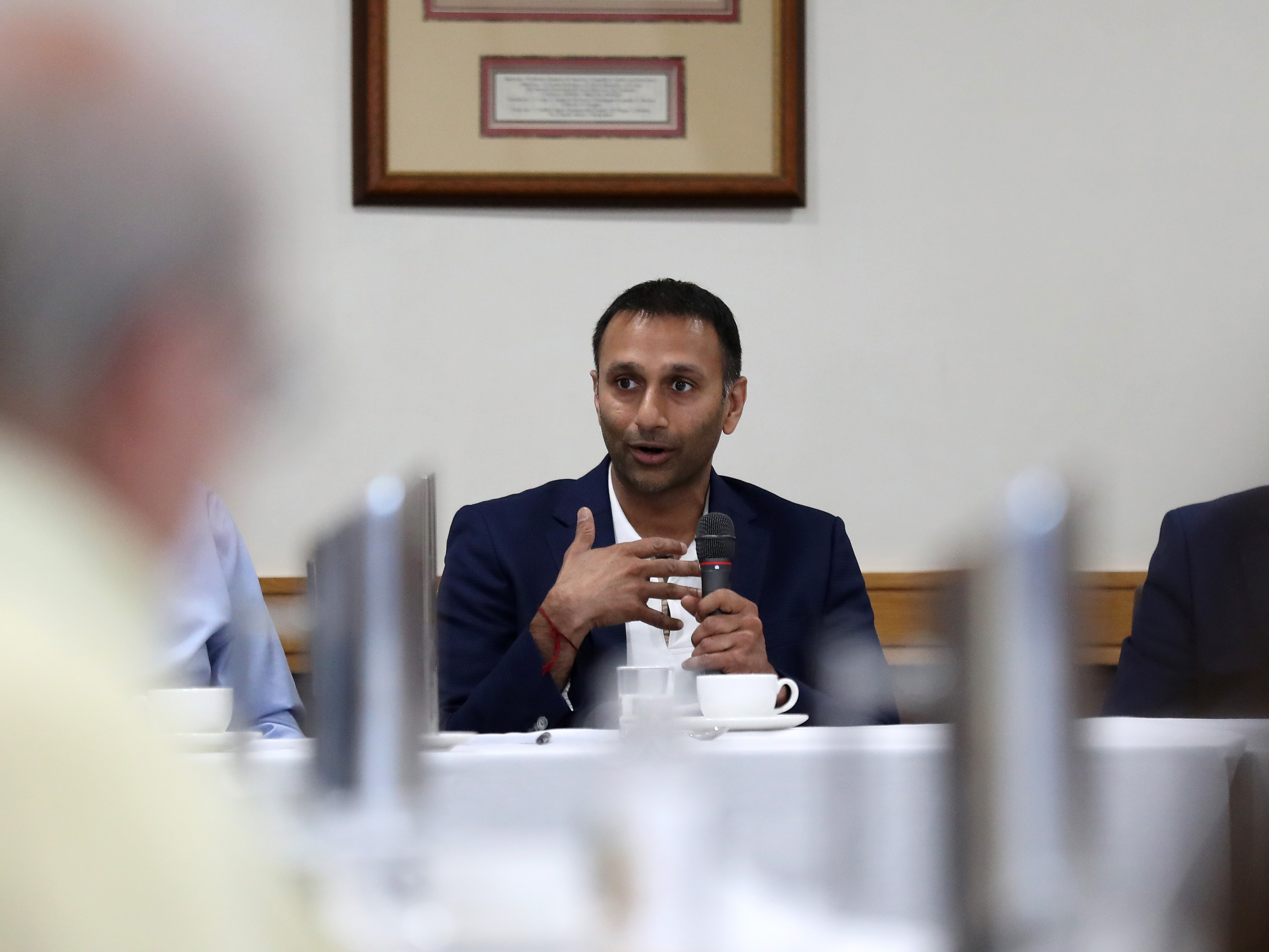 An image of Shilen Patel talking at the Albion Assembly meeting