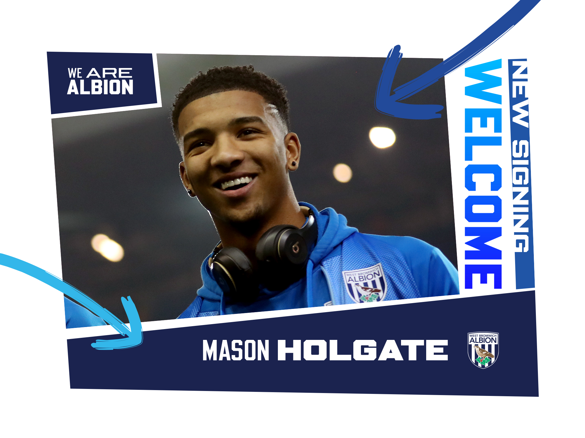 A signing graphic for Albion's newest recruit, Mason Holgate