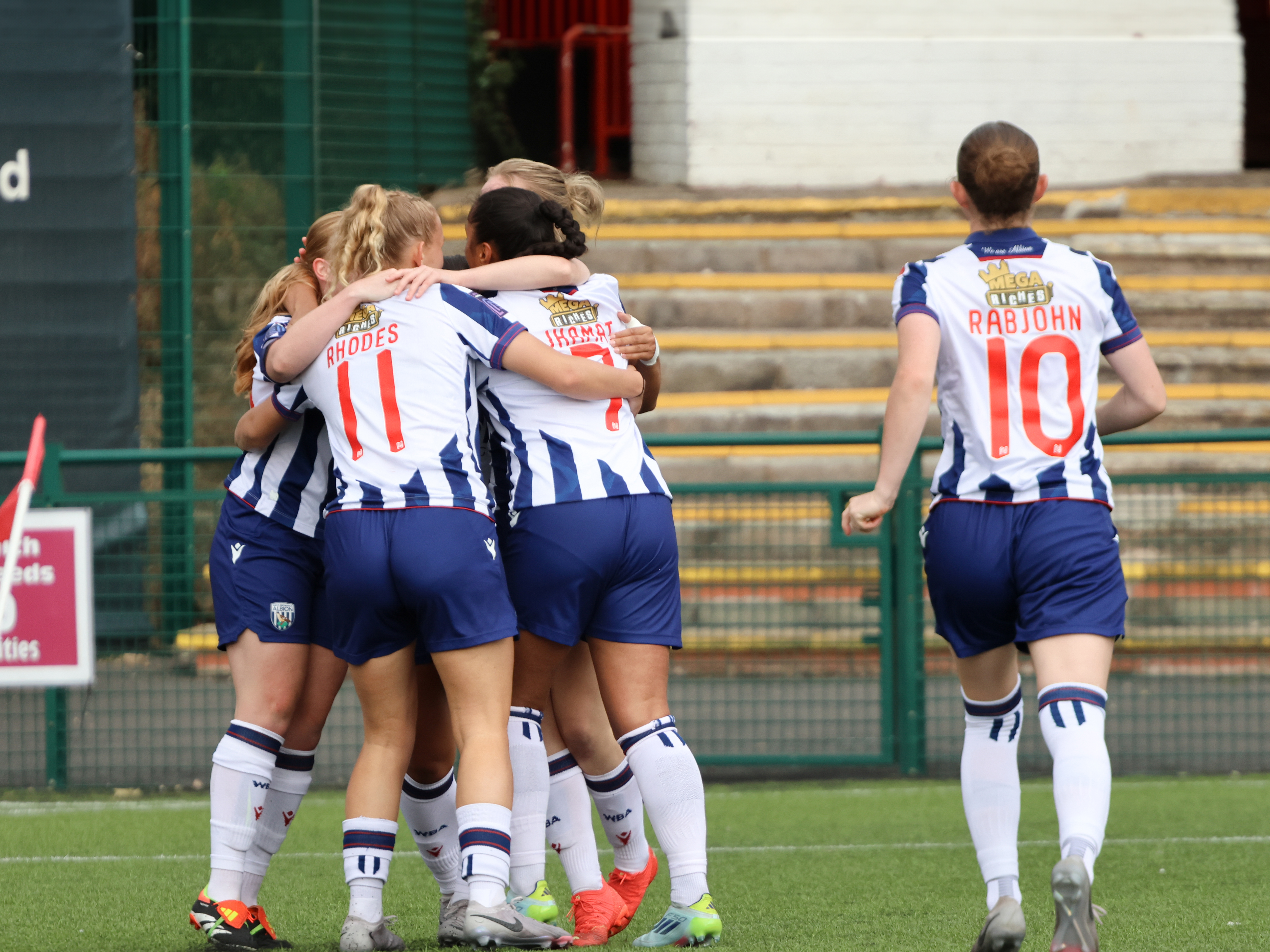 An image of Albion Women celebrating a goal against Halifax