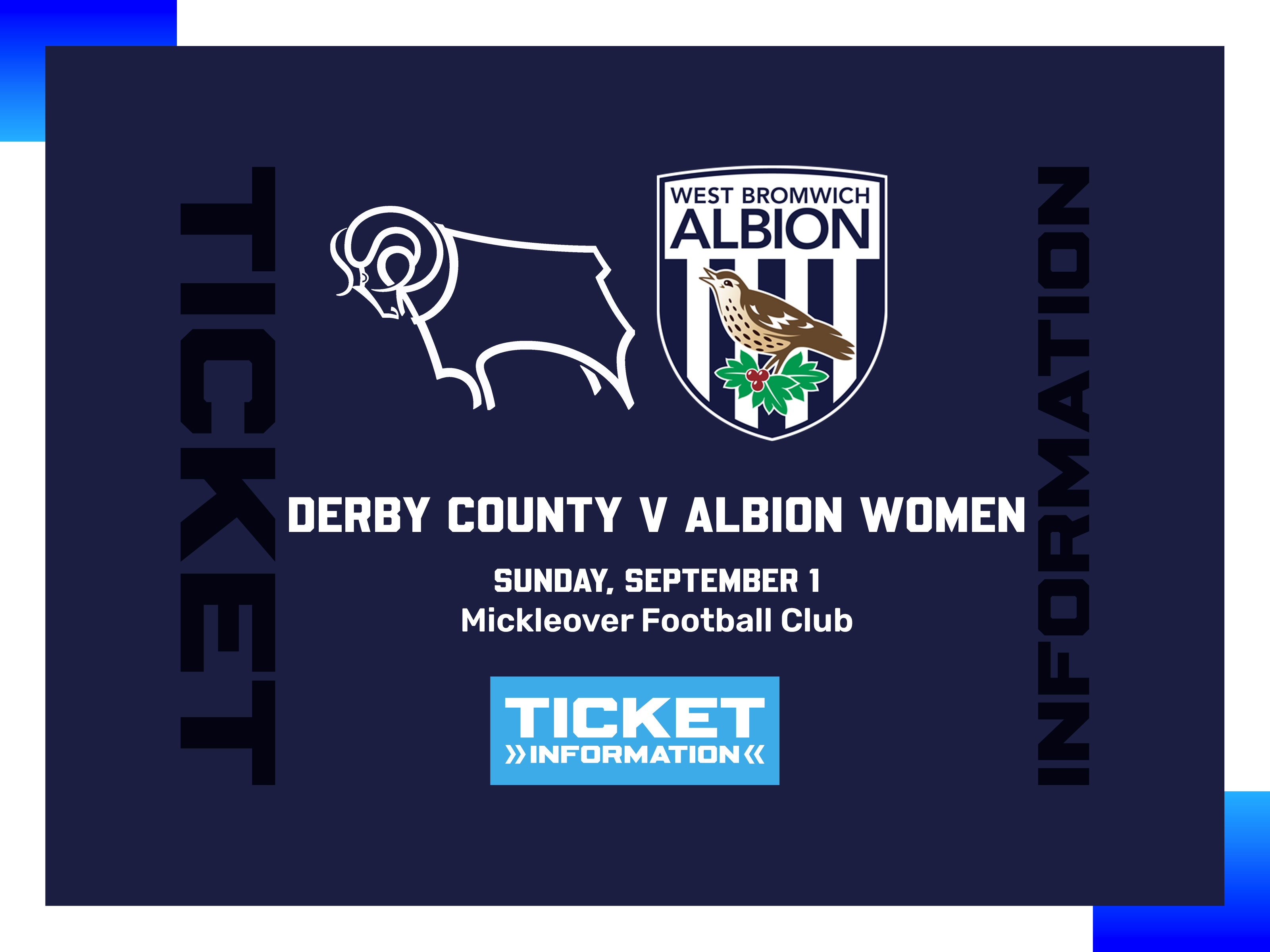 A ticket graphic displaying information for Albion Women's game against Derby