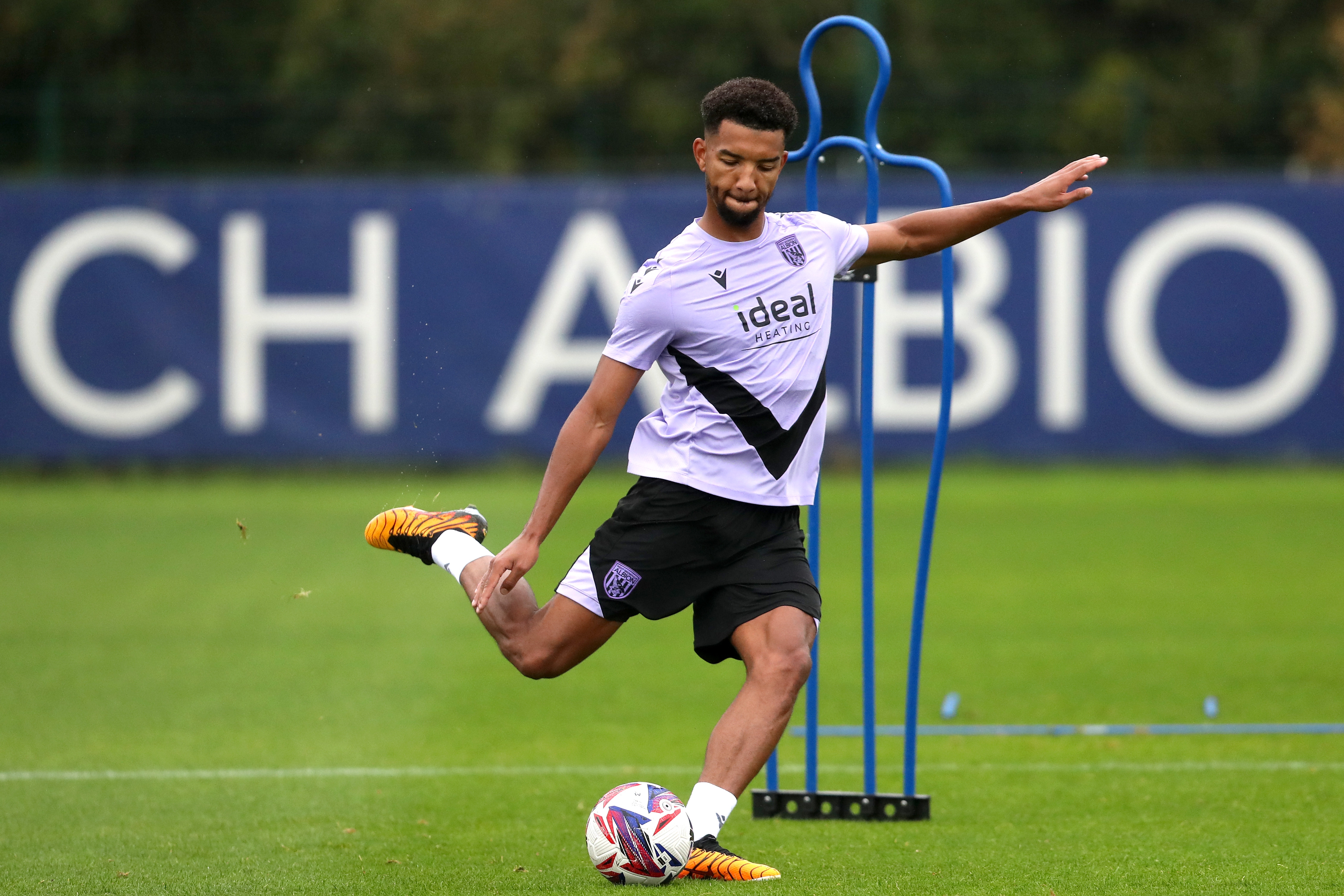 Mason Holgate striking a ball in training 