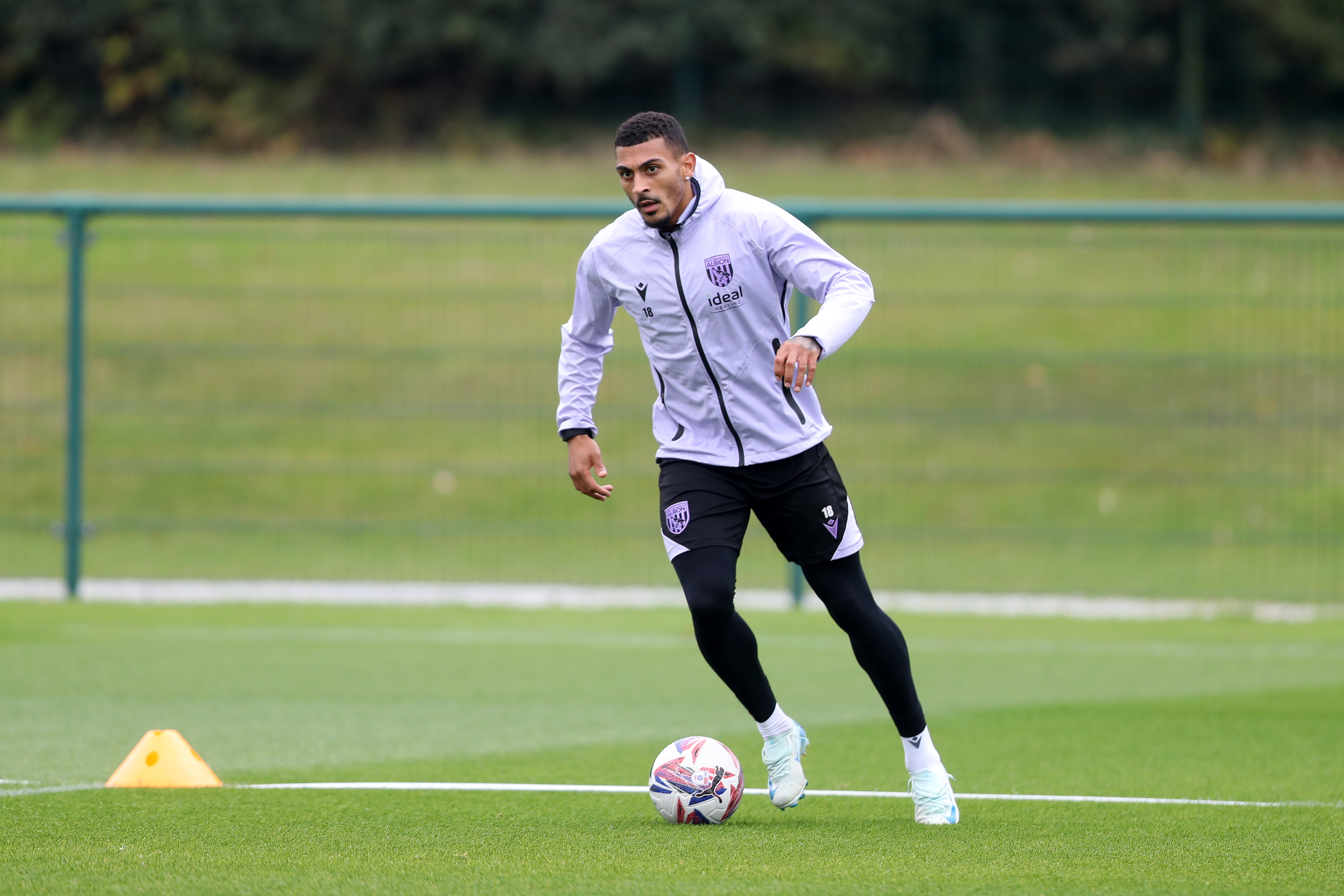 Karlan Grant on the ball during training 