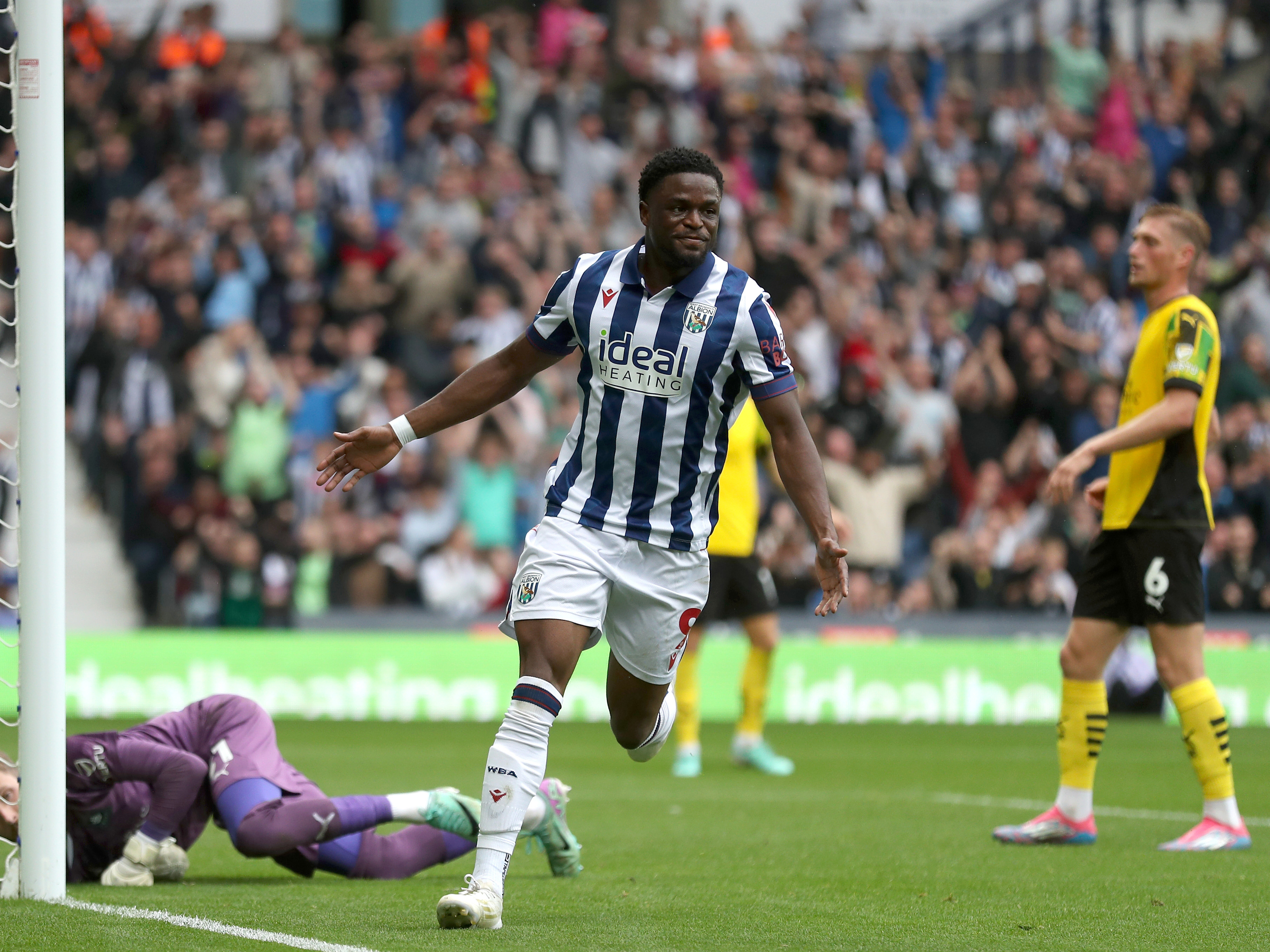 Josh Maja celebrates scoring at home to Plymouth 