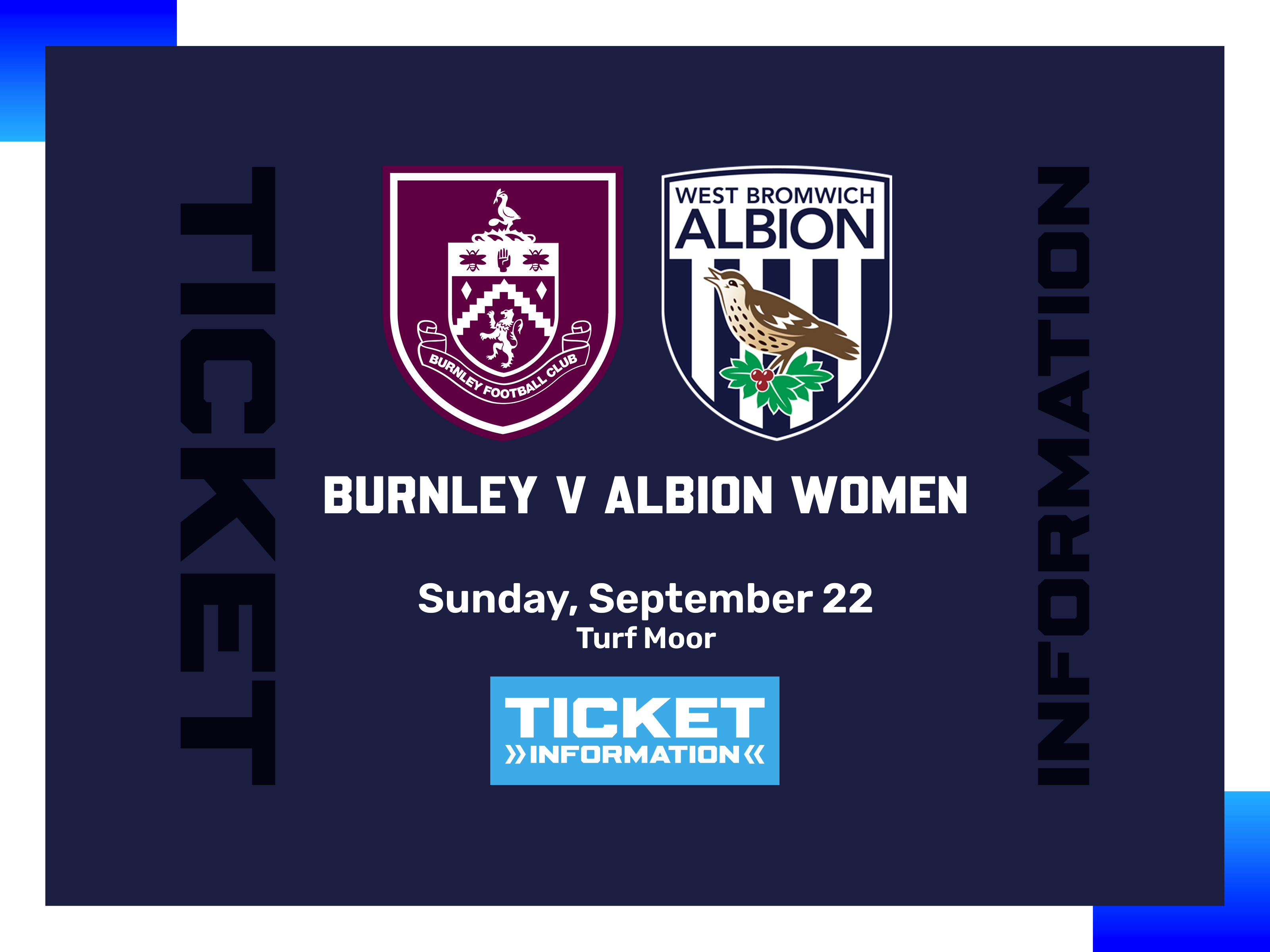 A ticket graphic displaying information for Albion Women's game against Burnley