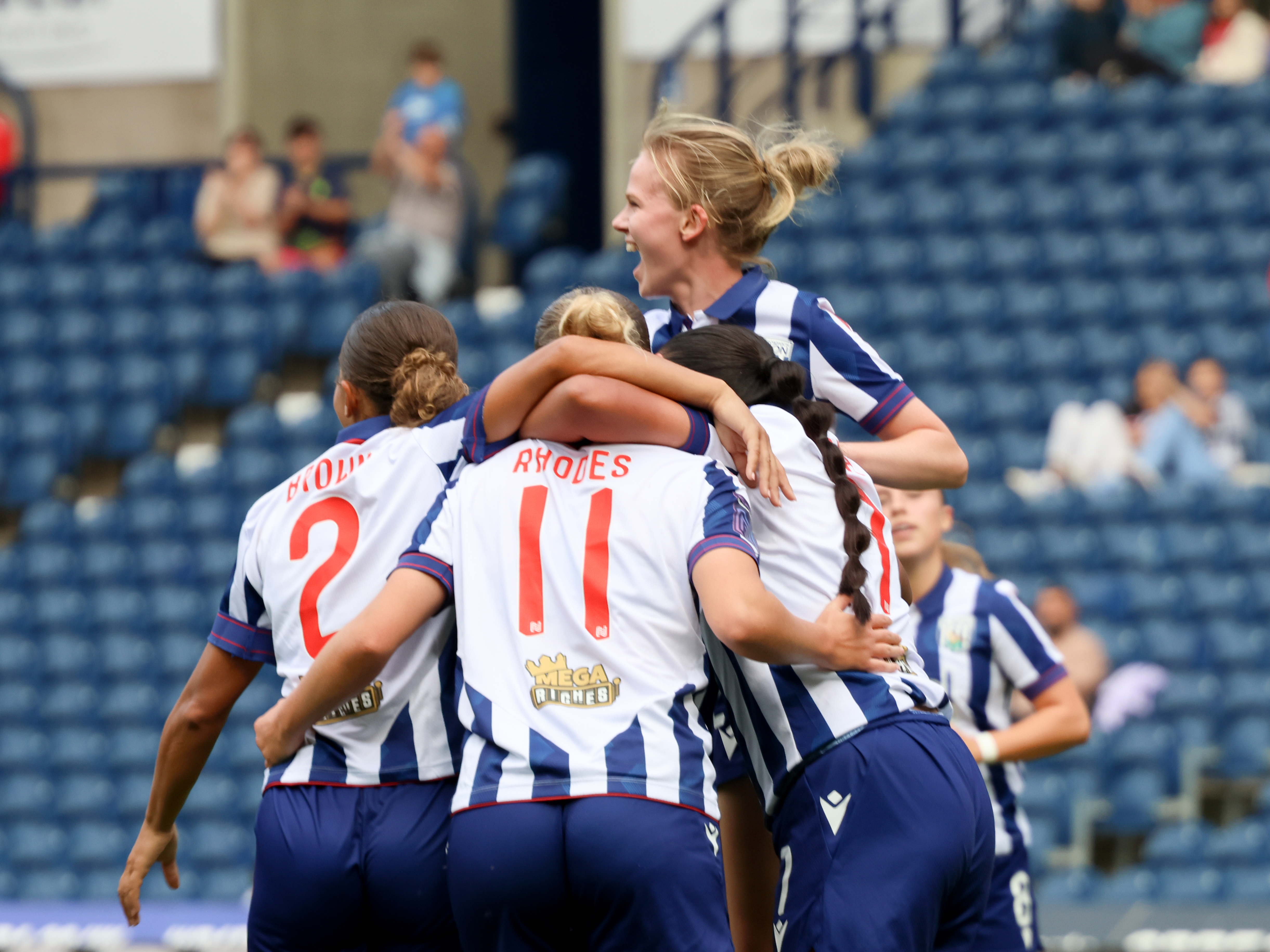 An image of Albion Women celebrating a goal against Sporting Khalsa at The Hawthorns