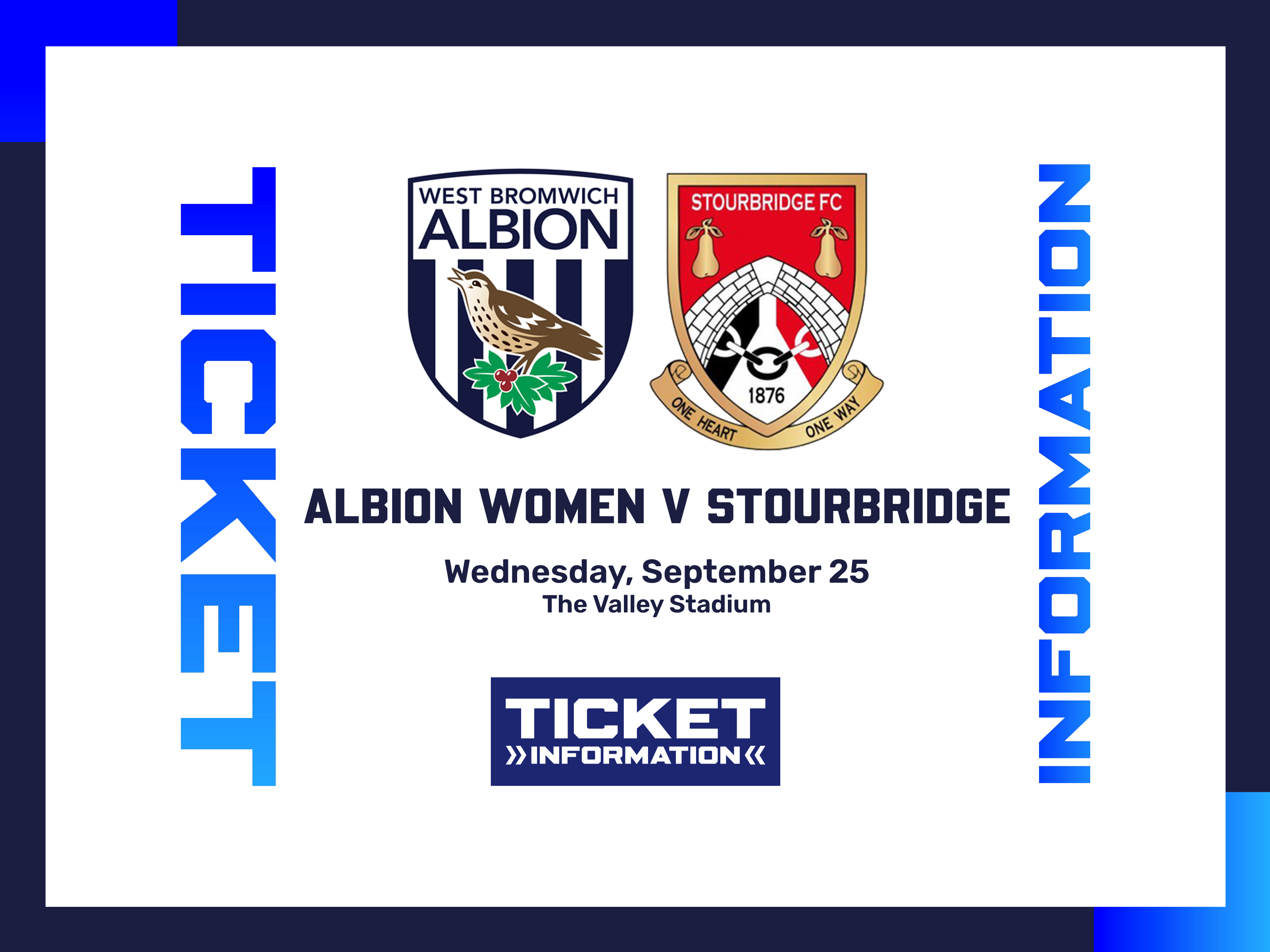 A ticket graphic displaying information for Albion Women's game against Stourbridge