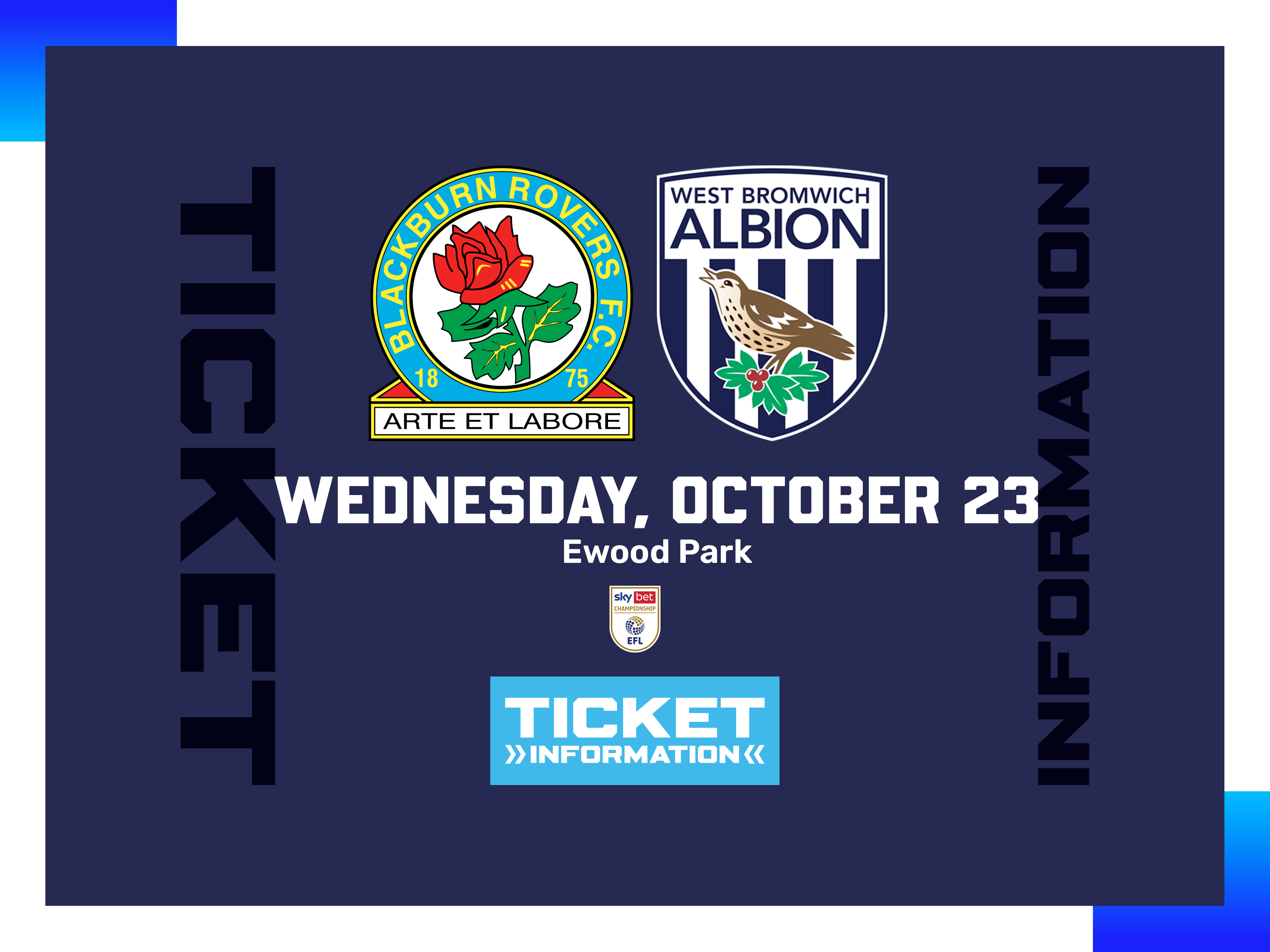 A ticket graphic displaying information for Albion's game at Blackburn