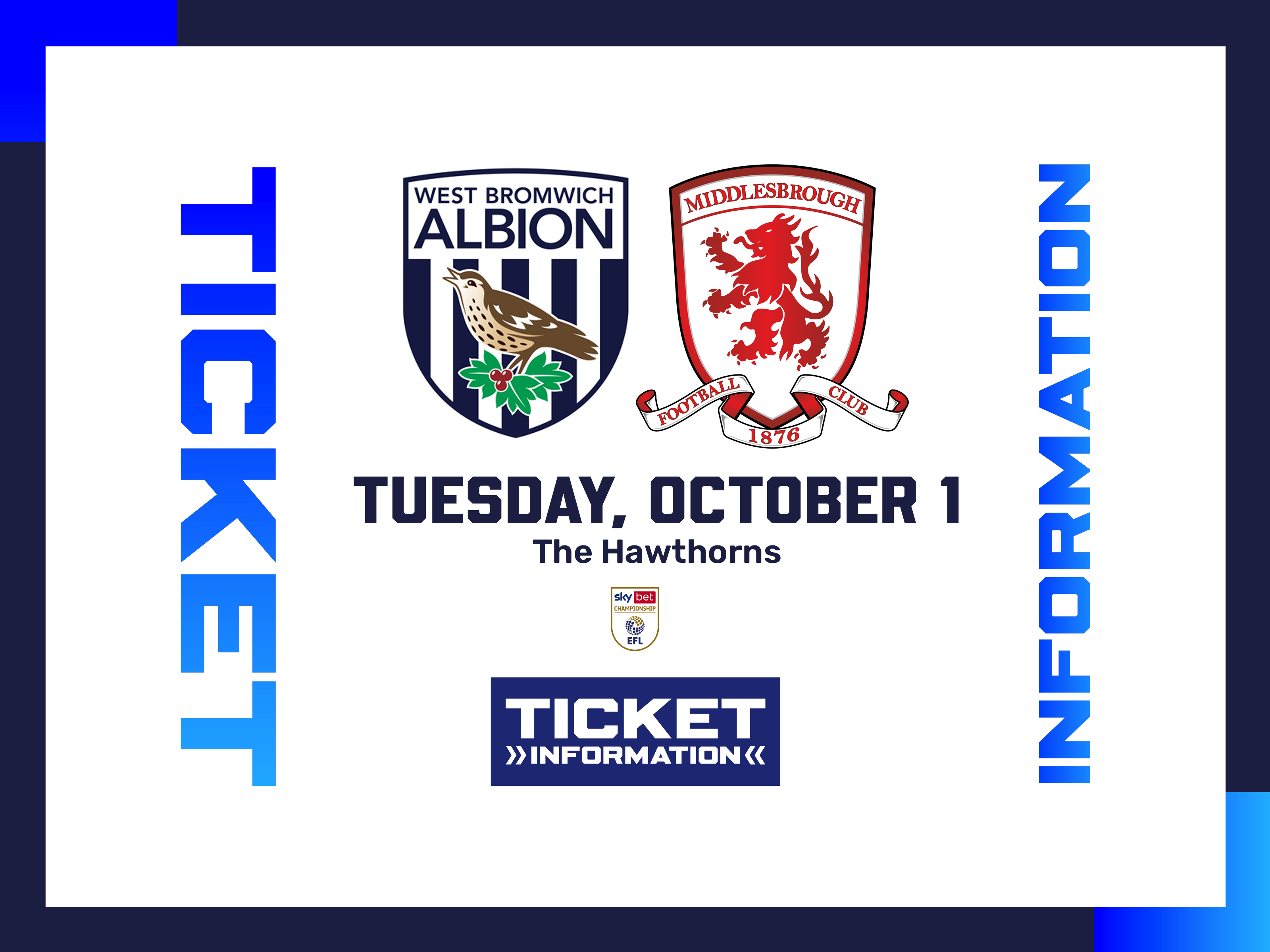 A ticket graphic displaying information for Albion's game against Middlesbrough