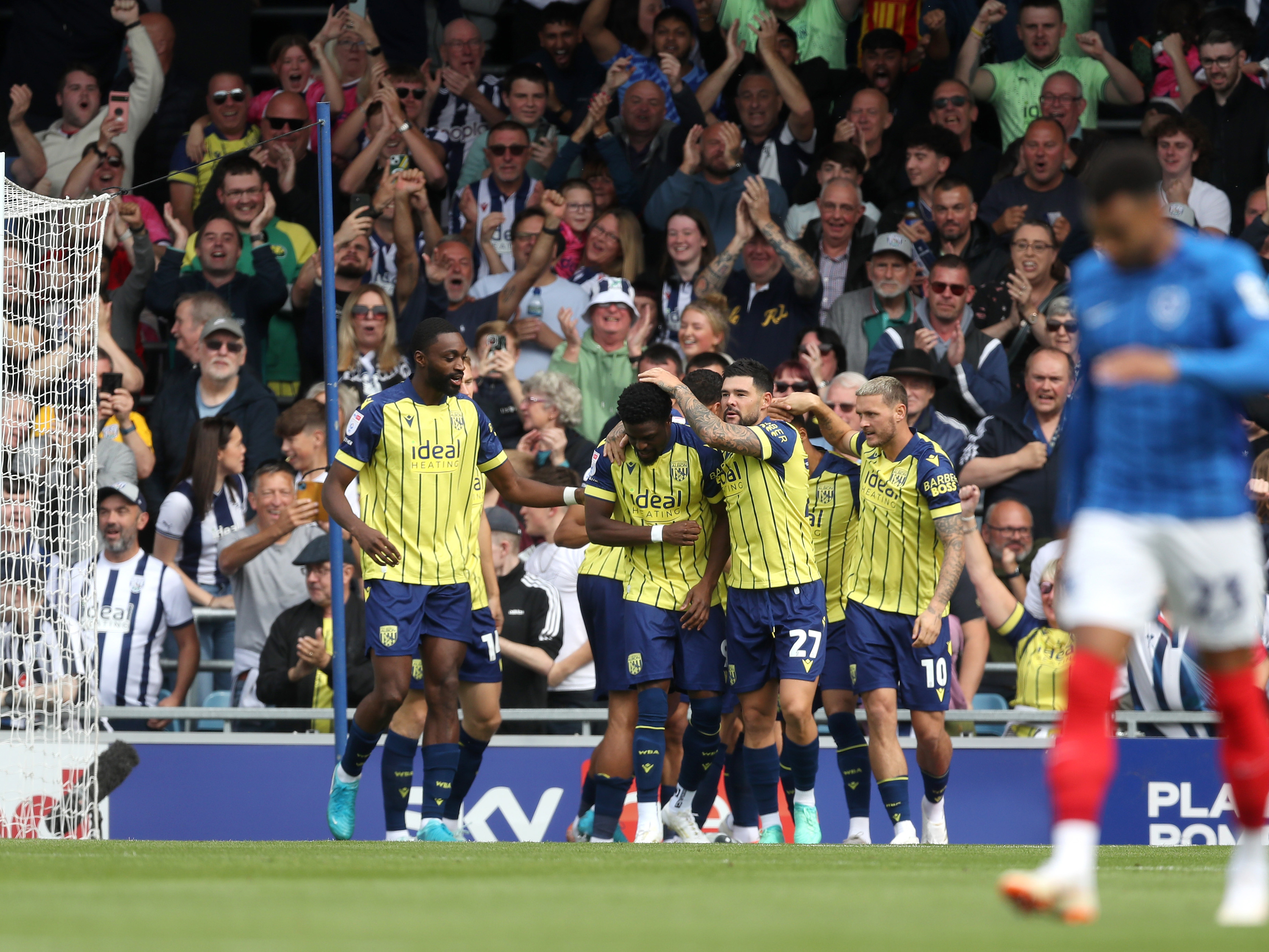 An image of Josh Maja celebrating his goal against Portsmouth